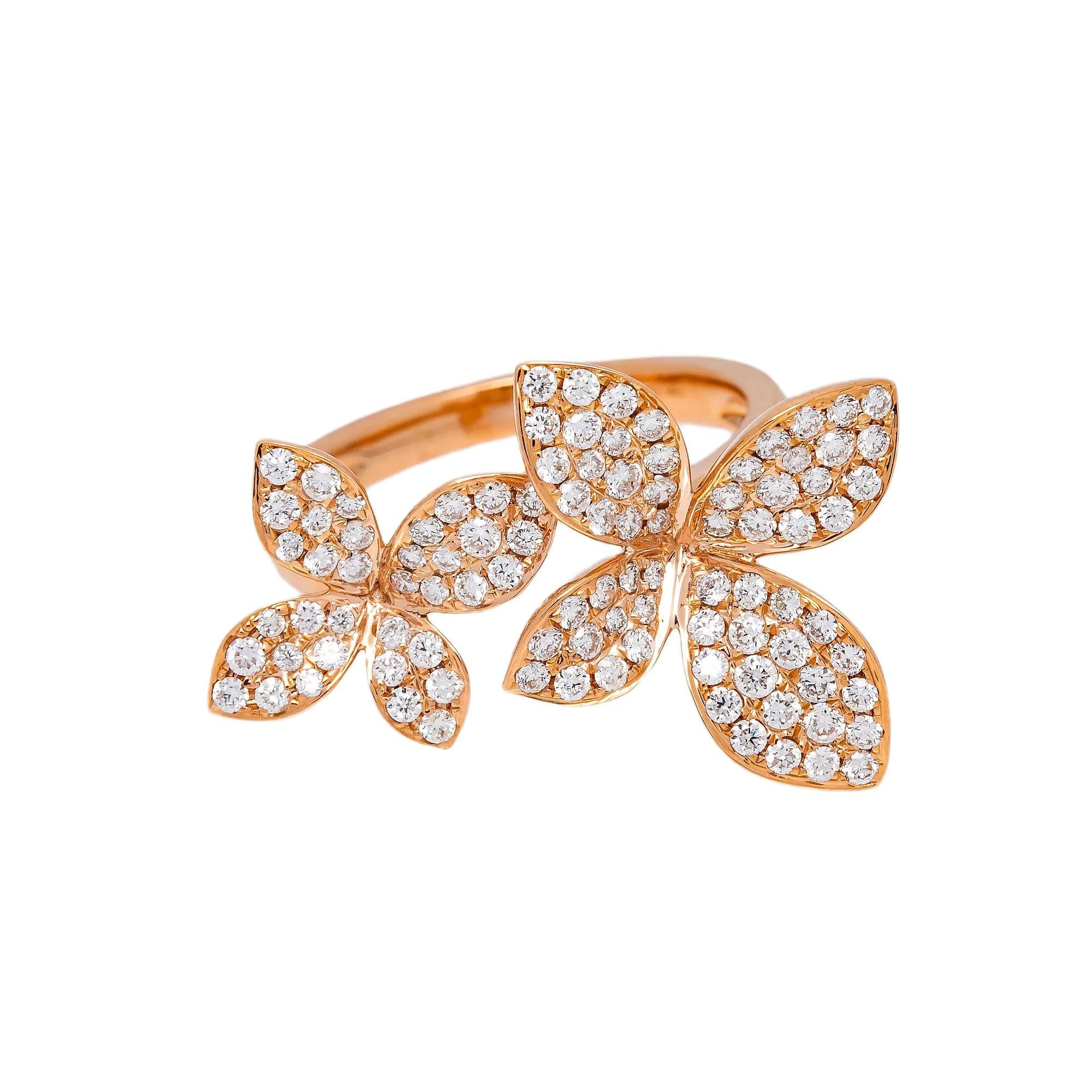 18K ROSE GOLD FLOWER LADIES RING WITH 1.95 CT DIAMONDS
