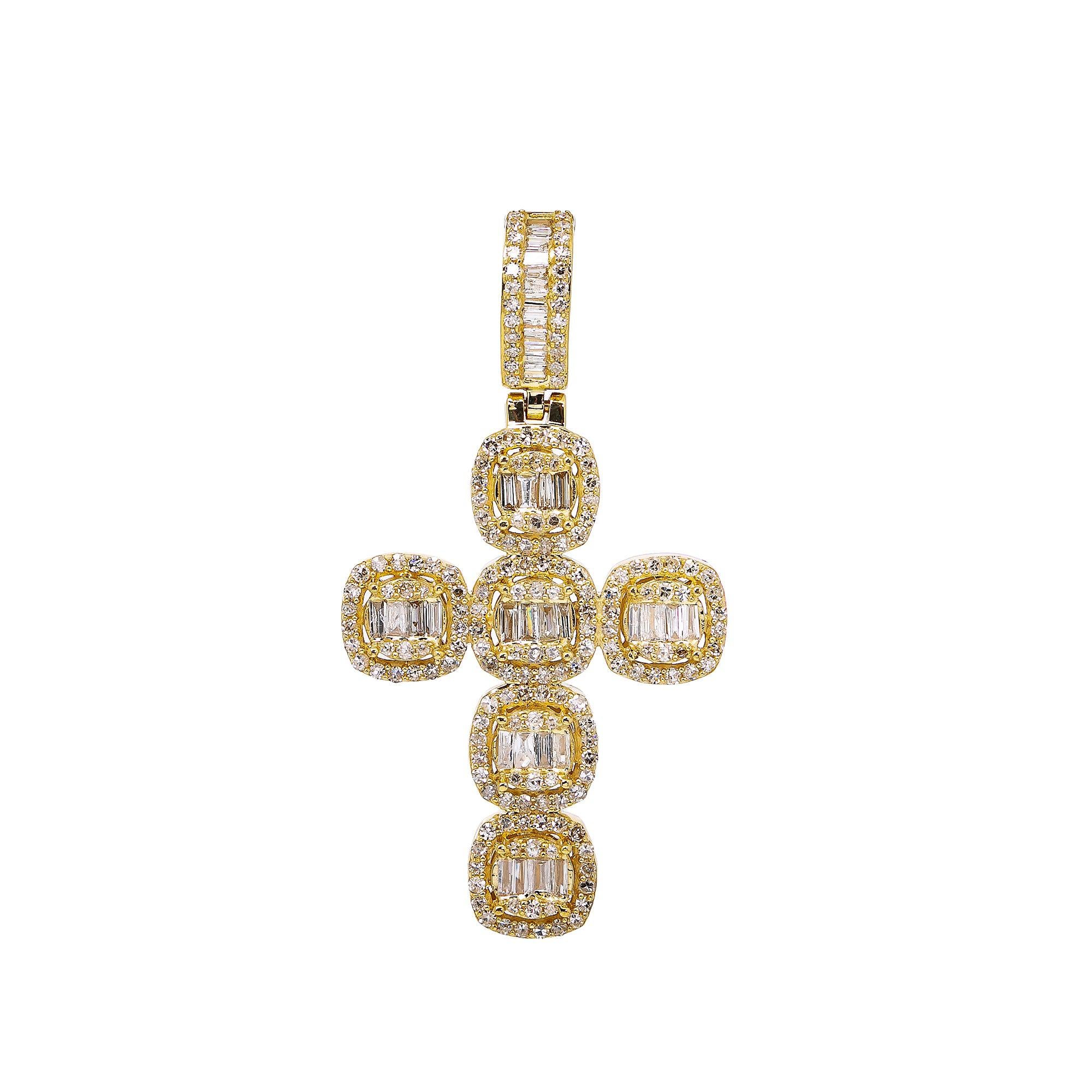 14K YELLOW GOLD CROSS PENDANT WITH 1.20 CT DIAMONDS