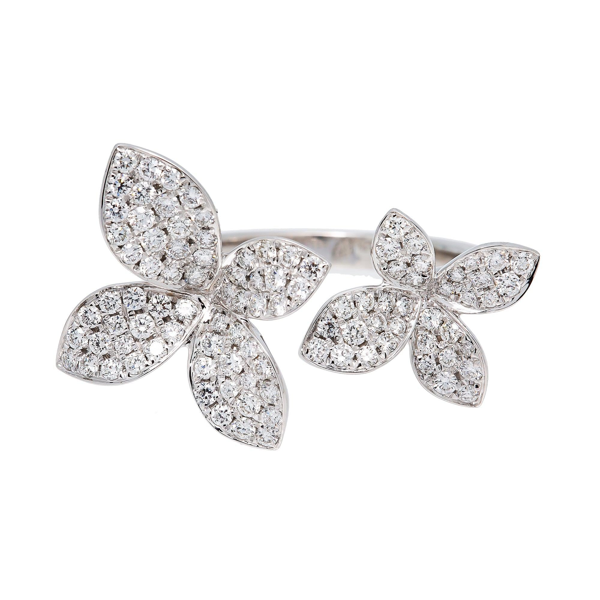 18K WHITE GOLD FLOWER LADIES RING WITH 1.5 CT DIAMONDS