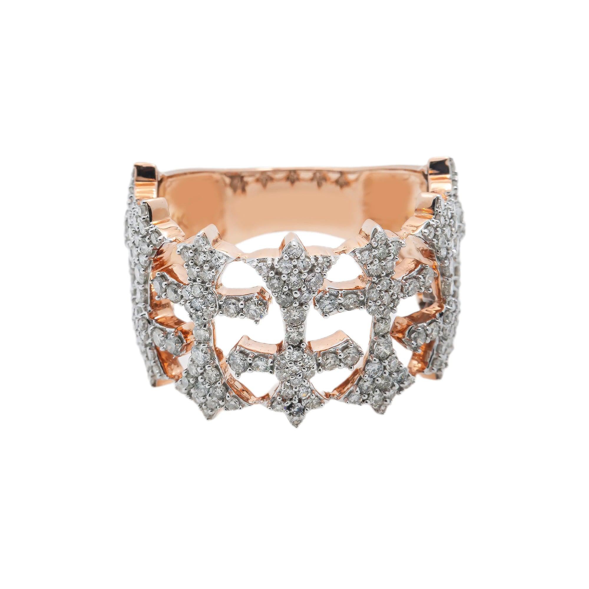 14K GOLD ROUND CLUSTER DIAMOND CROSS RING 2.21 CT