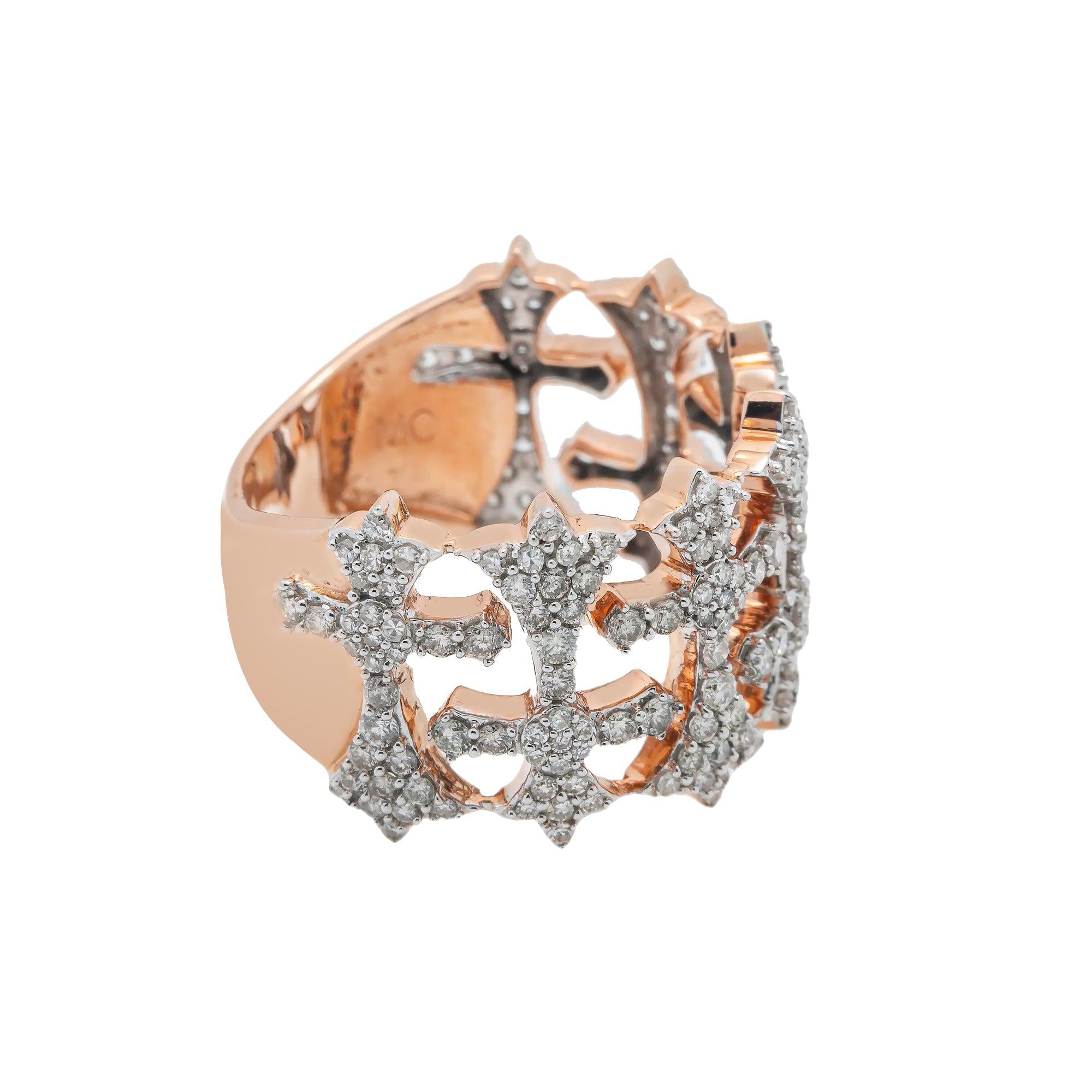 14K GOLD ROUND CLUSTER DIAMOND CROSS RING 2.21 CT