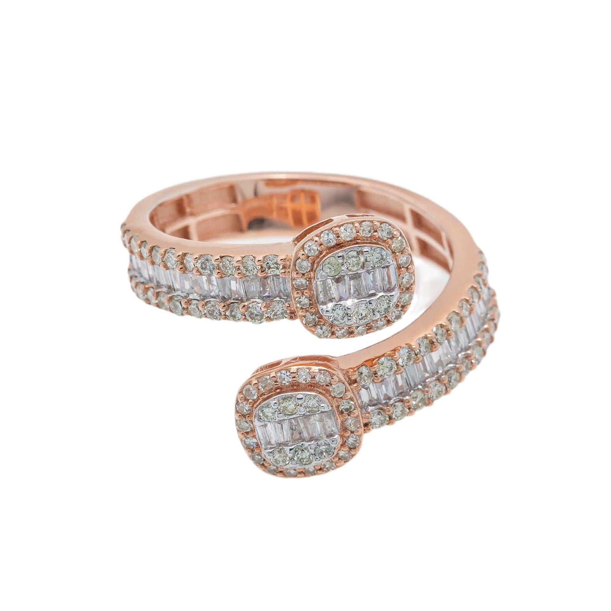 14K GOLD BAGUETTE CLUSTER DIAMOND DOUBLE CIRCLE RING 1.60 CT