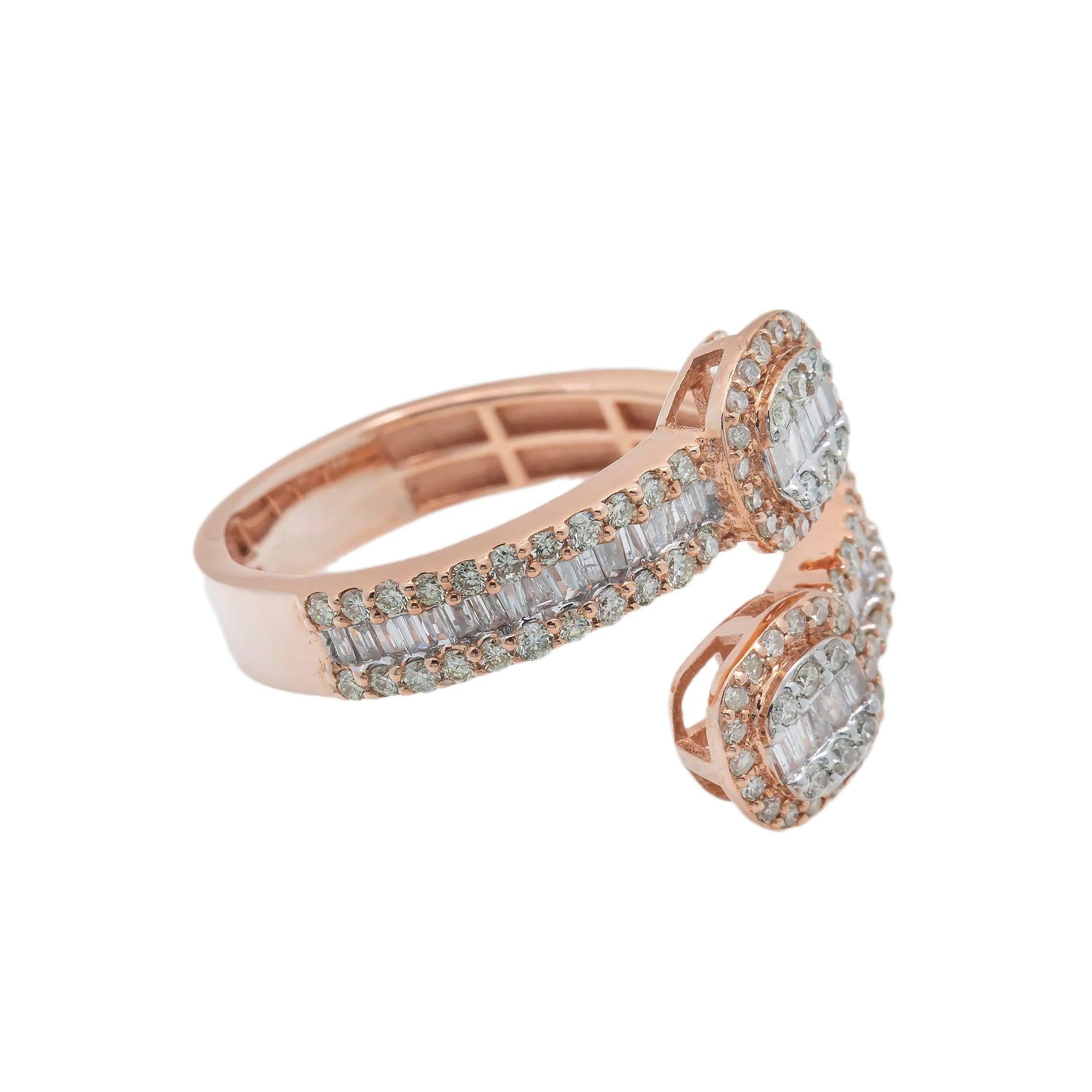14K GOLD BAGUETTE CLUSTER DIAMOND DOUBLE CIRCLE RING 1.60 CT