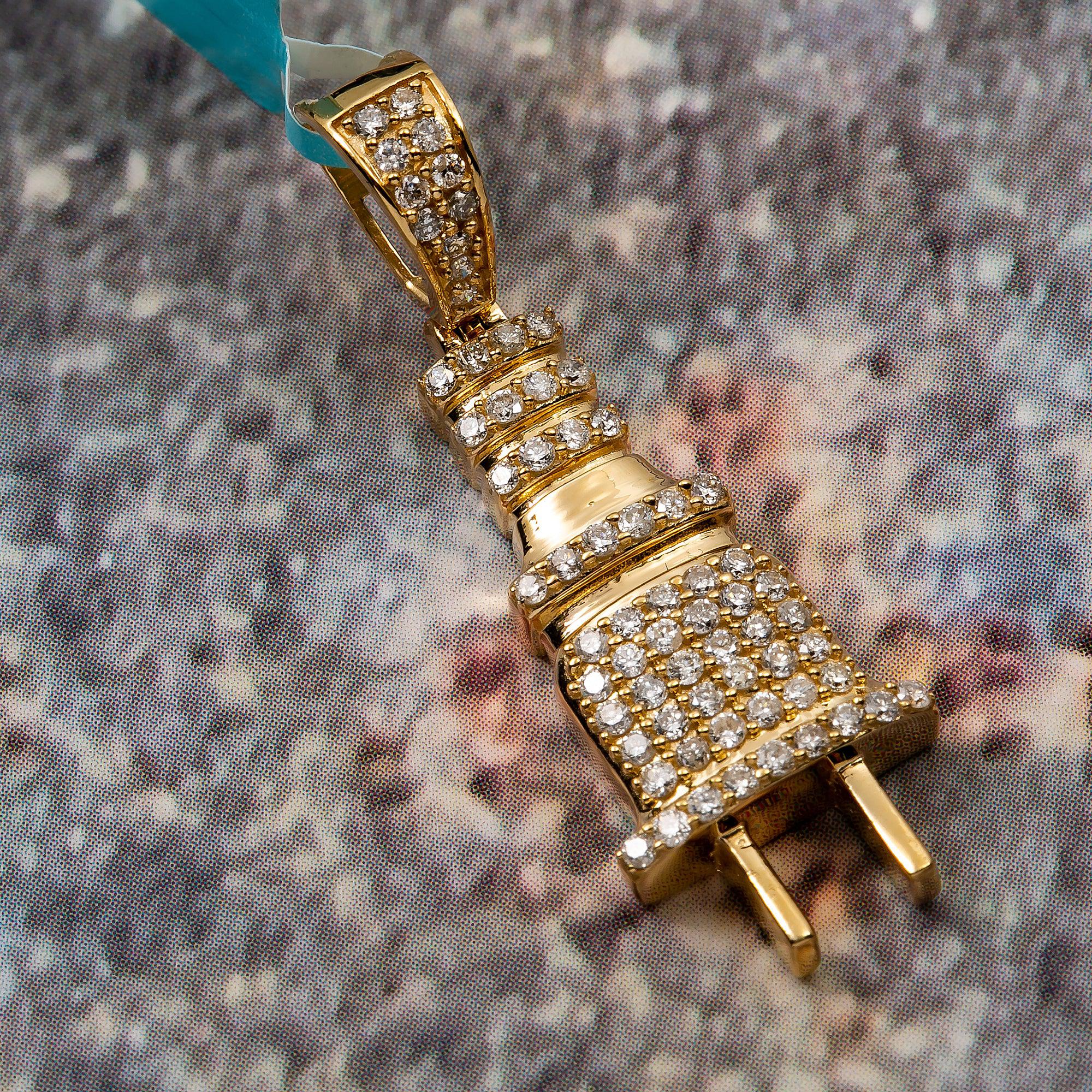 14K GOLD PLUG OUTLET PENDANT WITH 0.53 CT DIAMONDS
