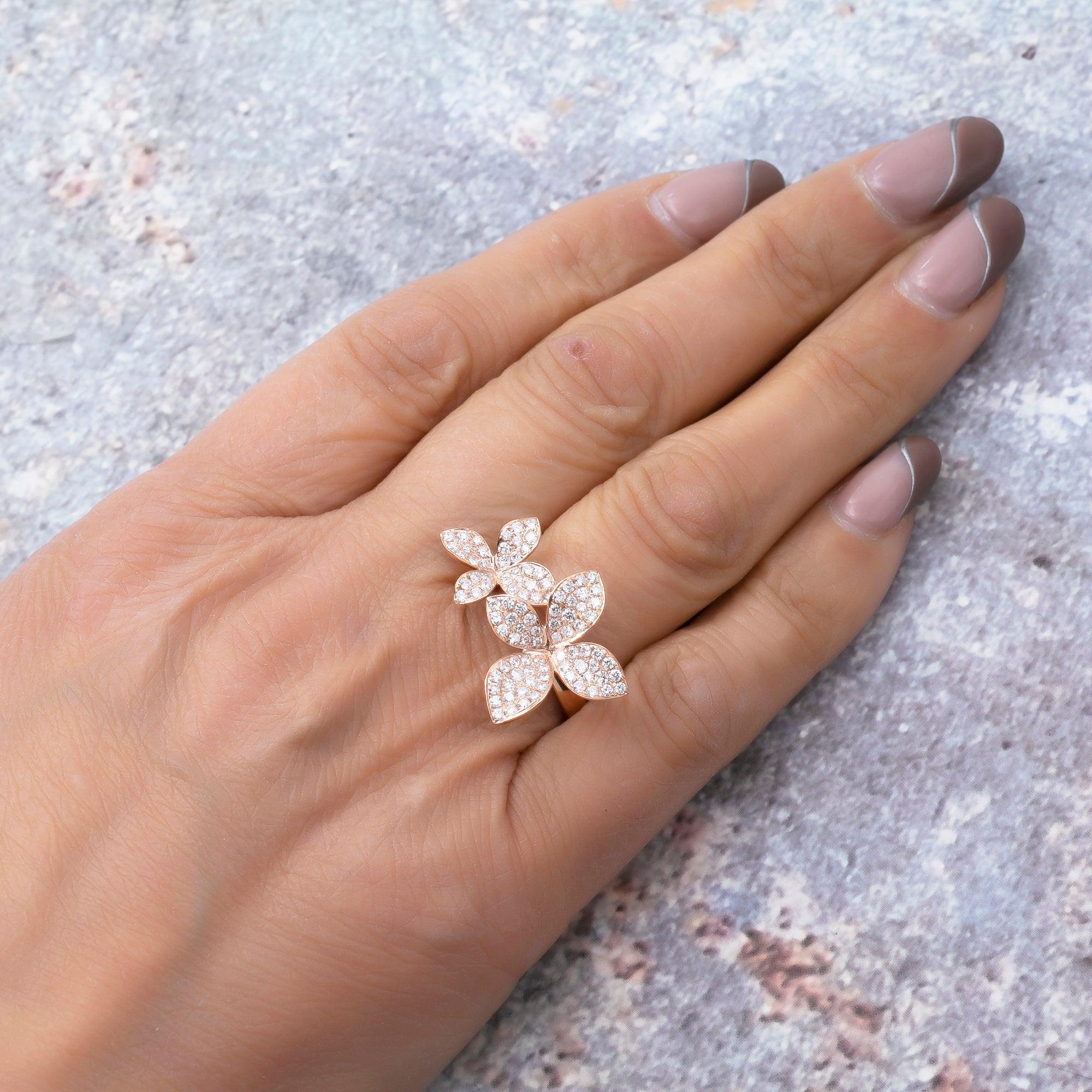 18K ROSE GOLD FLOWER LADIES RING WITH 1.95 CT DIAMONDS