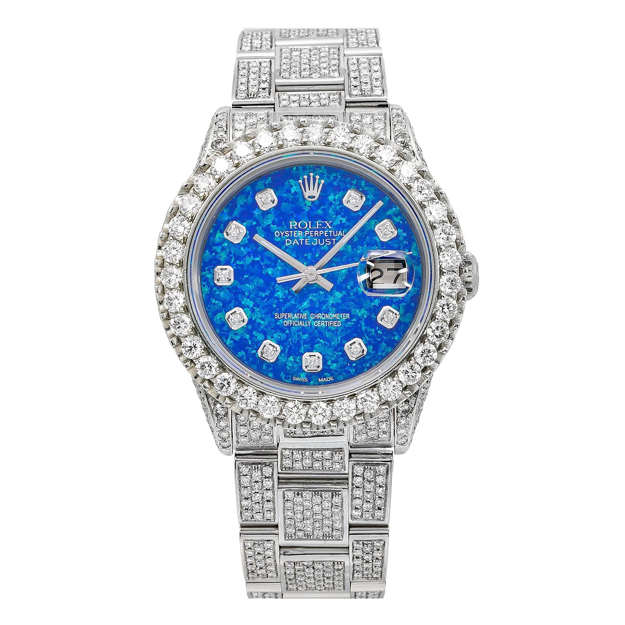 Rolex Datejust 36MM 16014 Blue Diamond Dial Diamond Bezel Full Diamond Oyster Bracelet