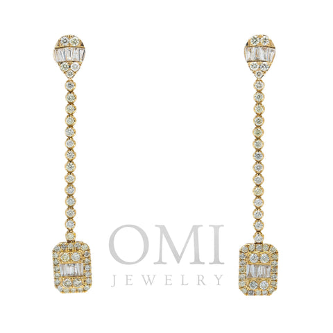 14K GOLD BAGUETTE AND ROUND DIAMOND DROP EARRINGS 2.16 CT