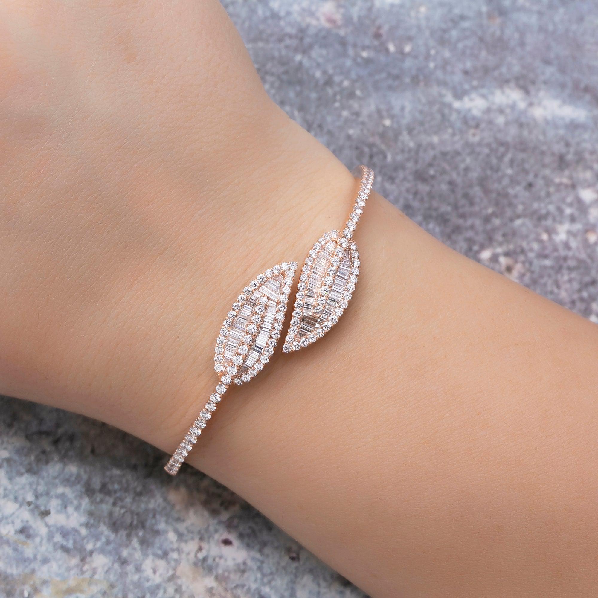 18K ROSE GOLD LADIES LEAF BRACELET WITH 3.79 CT DIAMONDS
