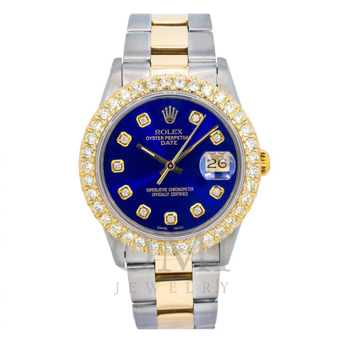 Rolex Oyster Perpetual Date 1500 34MM Blue Diamond Dial With Two Tone Oyster Bracelet