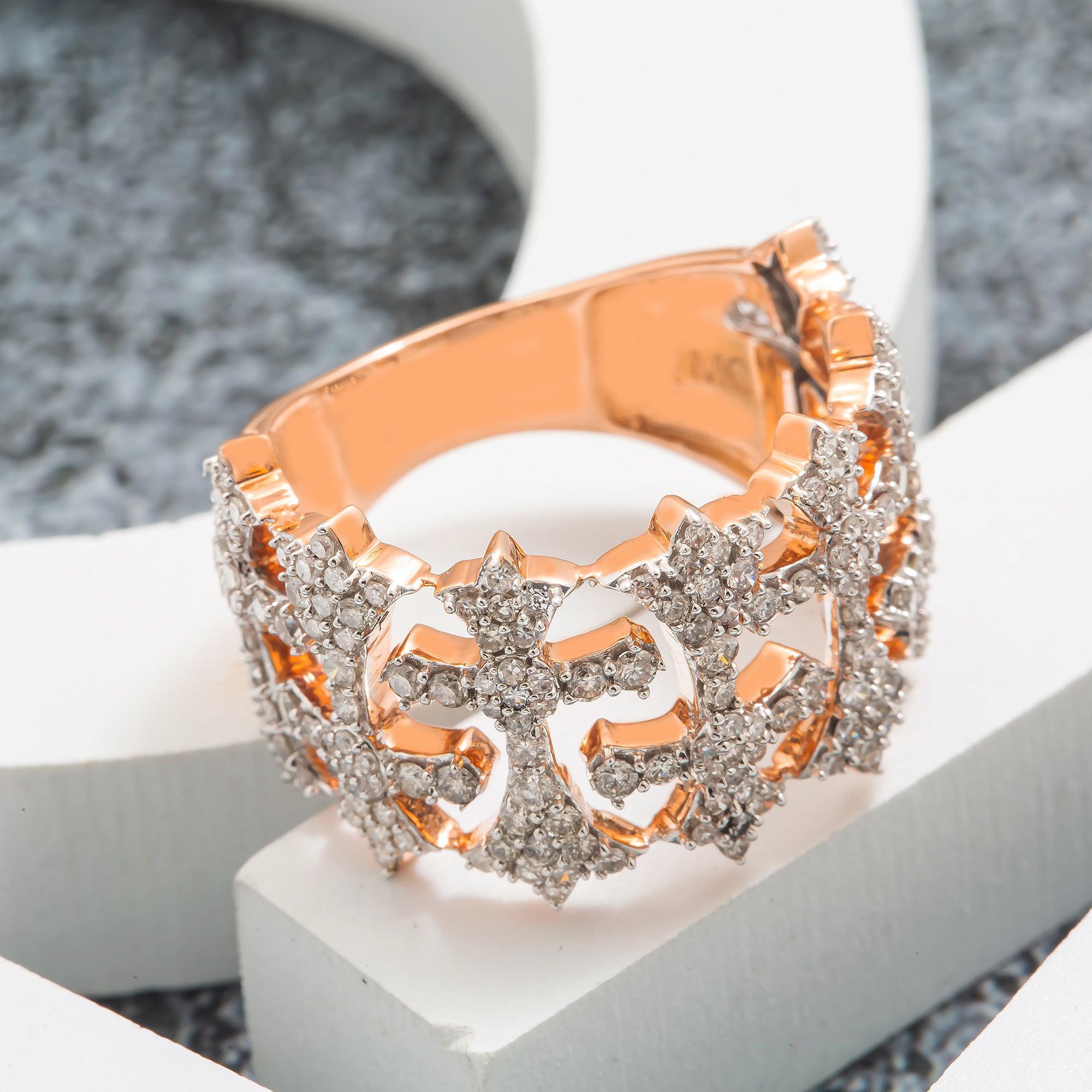 14K GOLD ROUND CLUSTER DIAMOND CROSS RING 2.21 CT