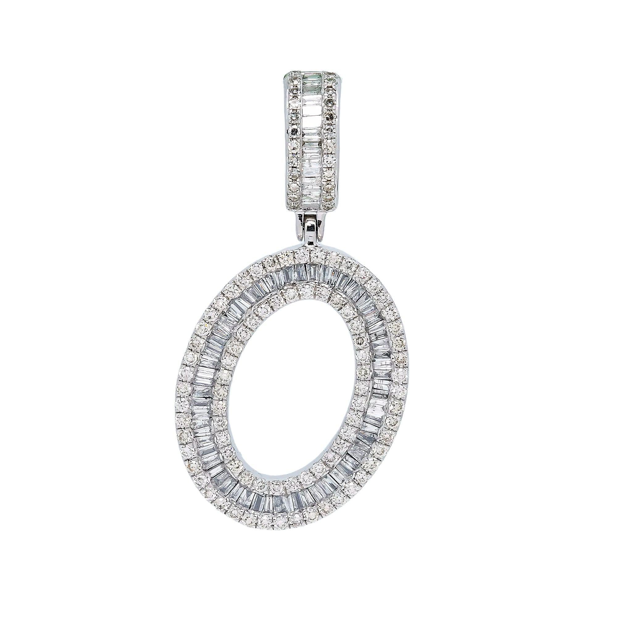 14K WHITE GOLD O ROUND PENDANT WITH 3.00 CT DIAMONDS