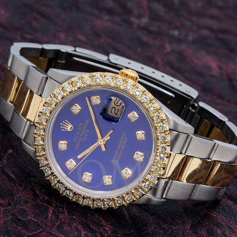 Rolex Oyster Perpetual Date 1500 34MM Blue Diamond Dial With Two Tone Oyster Bracelet