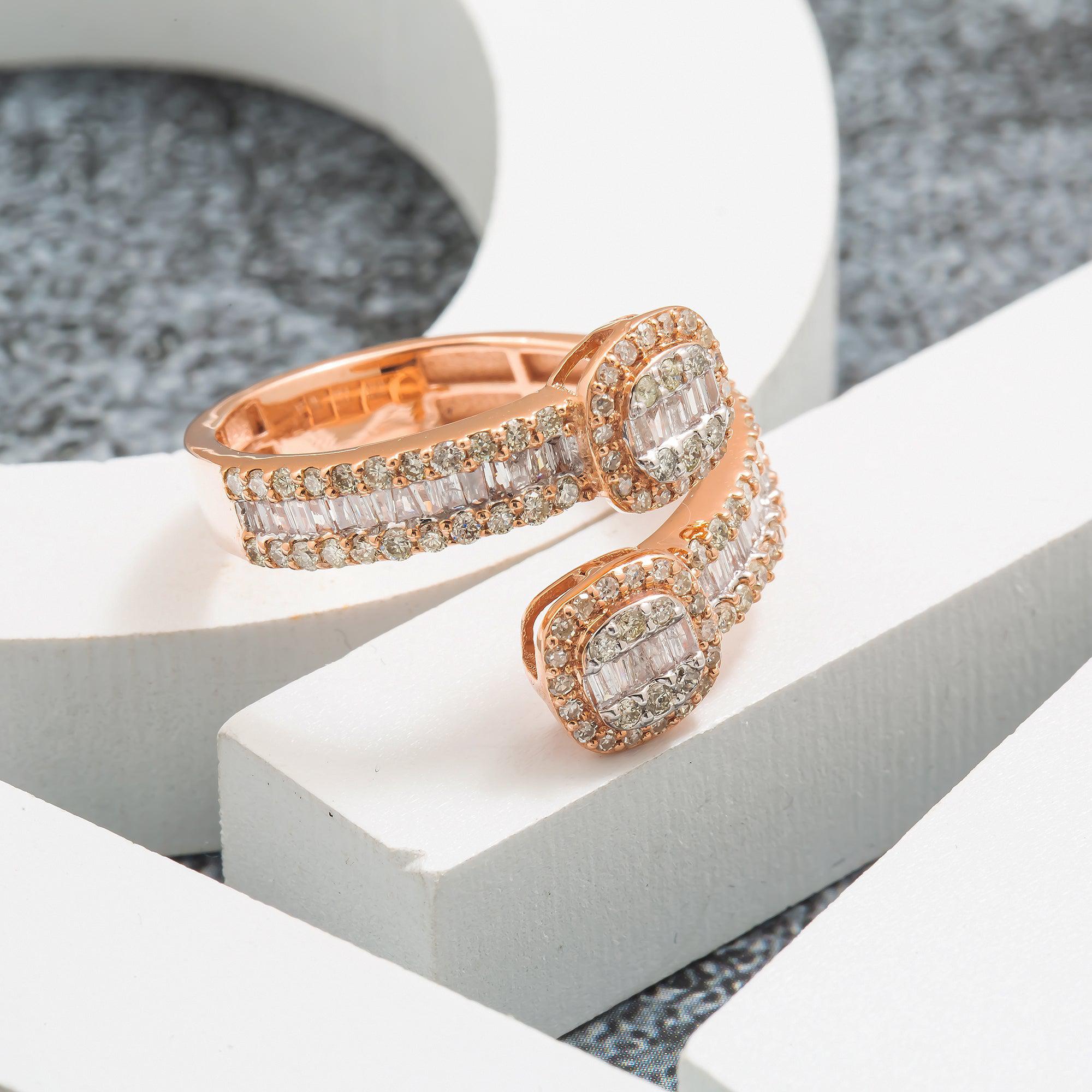 14K GOLD BAGUETTE CLUSTER DIAMOND DOUBLE CIRCLE RING 1.60 CT