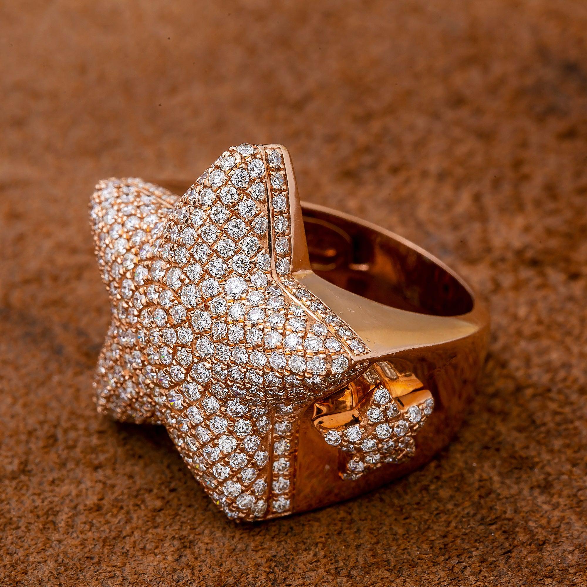 Men's 14K Rose Gold Star Ring With 1.69 CT Diamonds