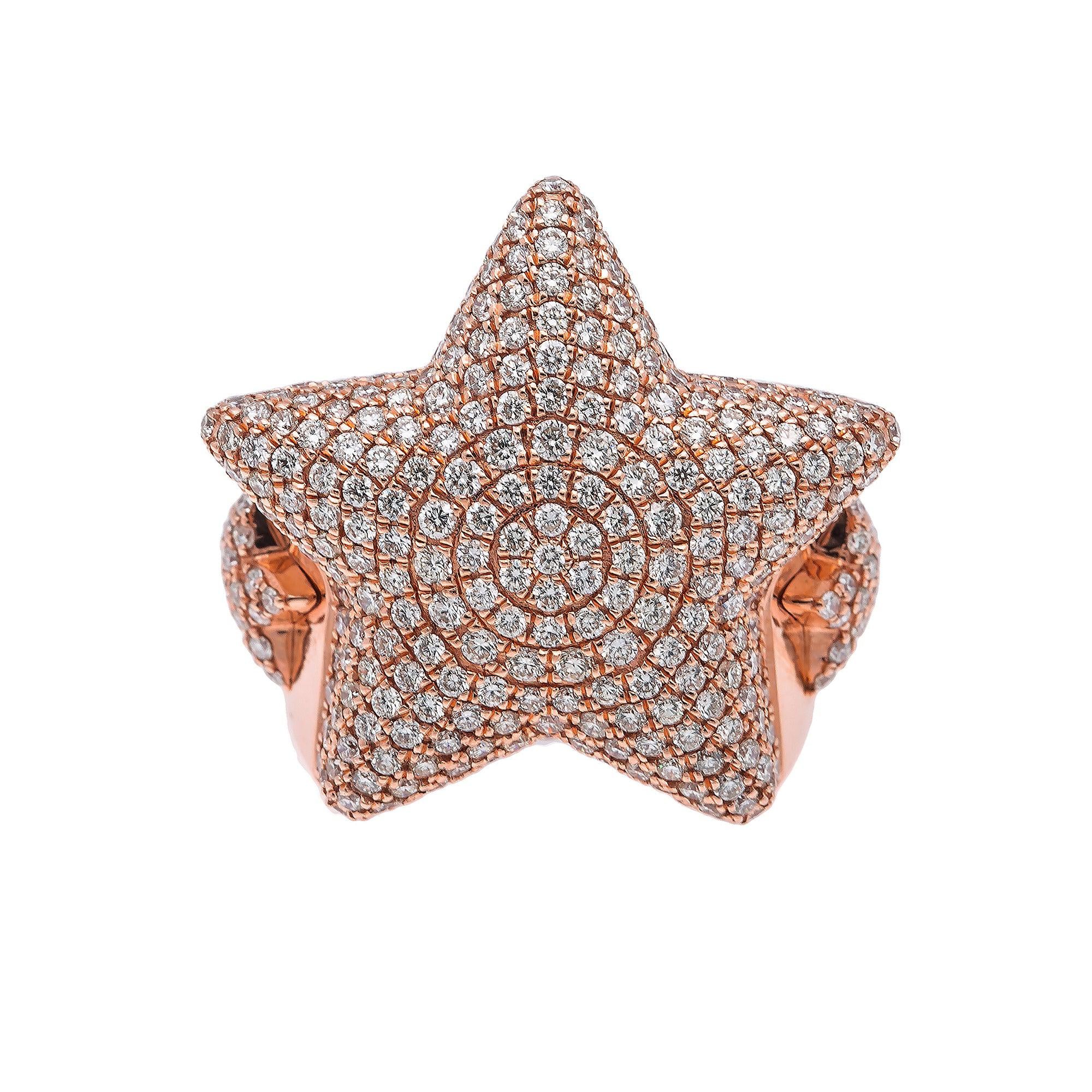 Men's 14K Rose Gold Star Ring With 1.69 CT Diamonds