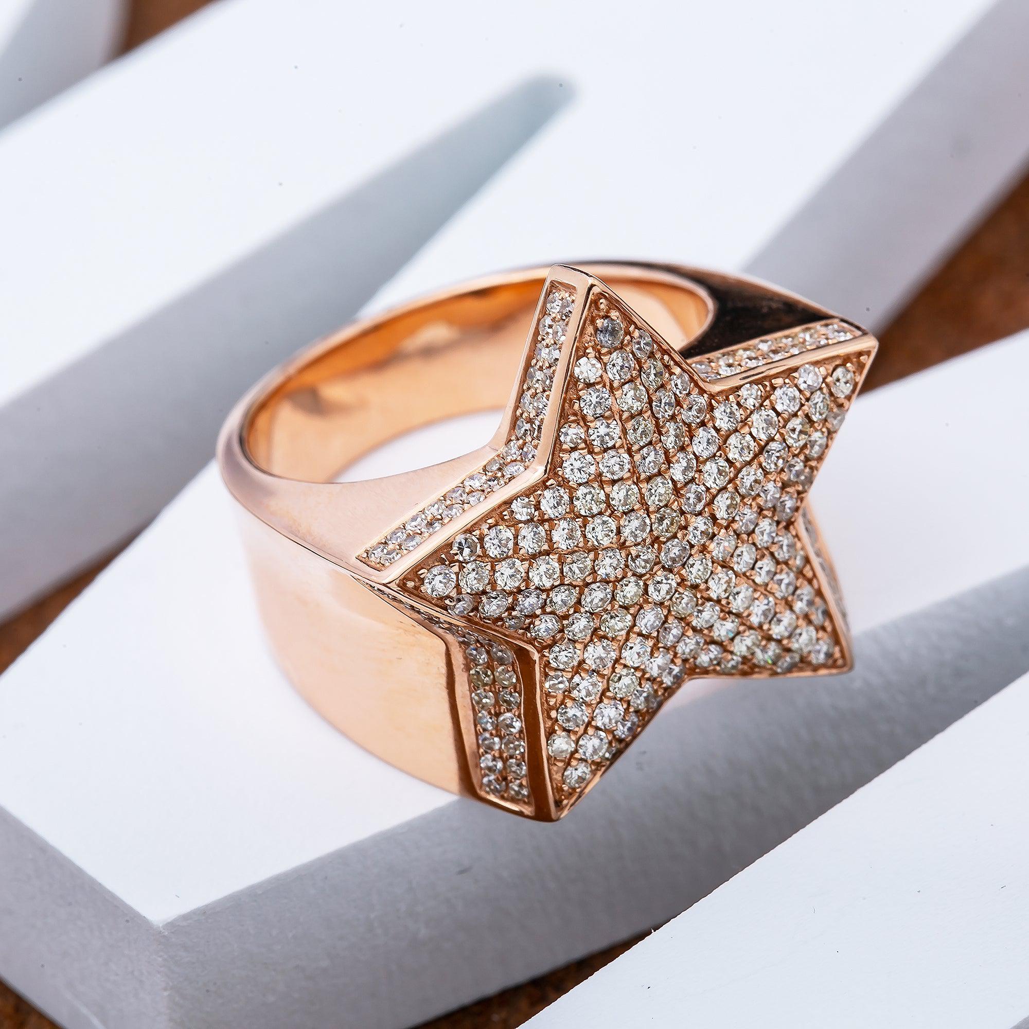 Men's 14K Rose Gold 2.03 CT Diamonds Star Fancy Ring