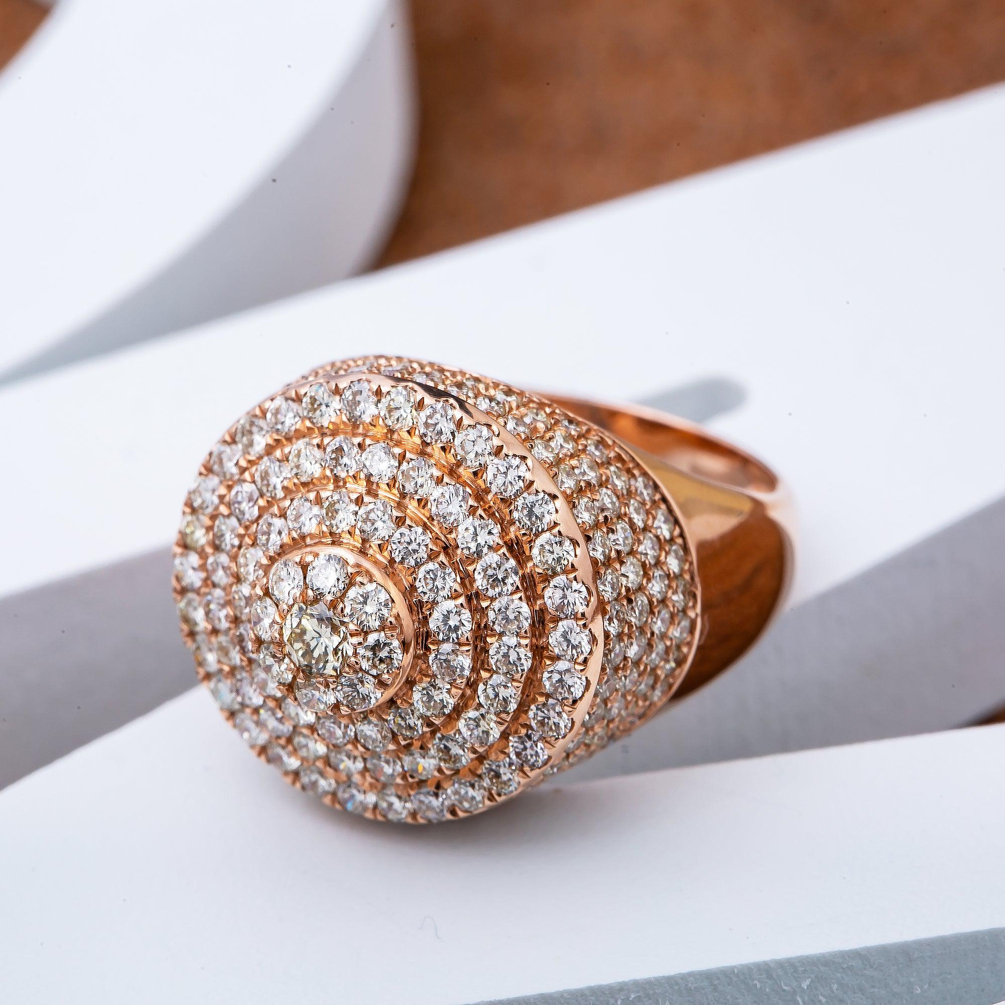 Men's 14K Rose Gold 4.32 CT Diamonds Fancy Statement Ring
