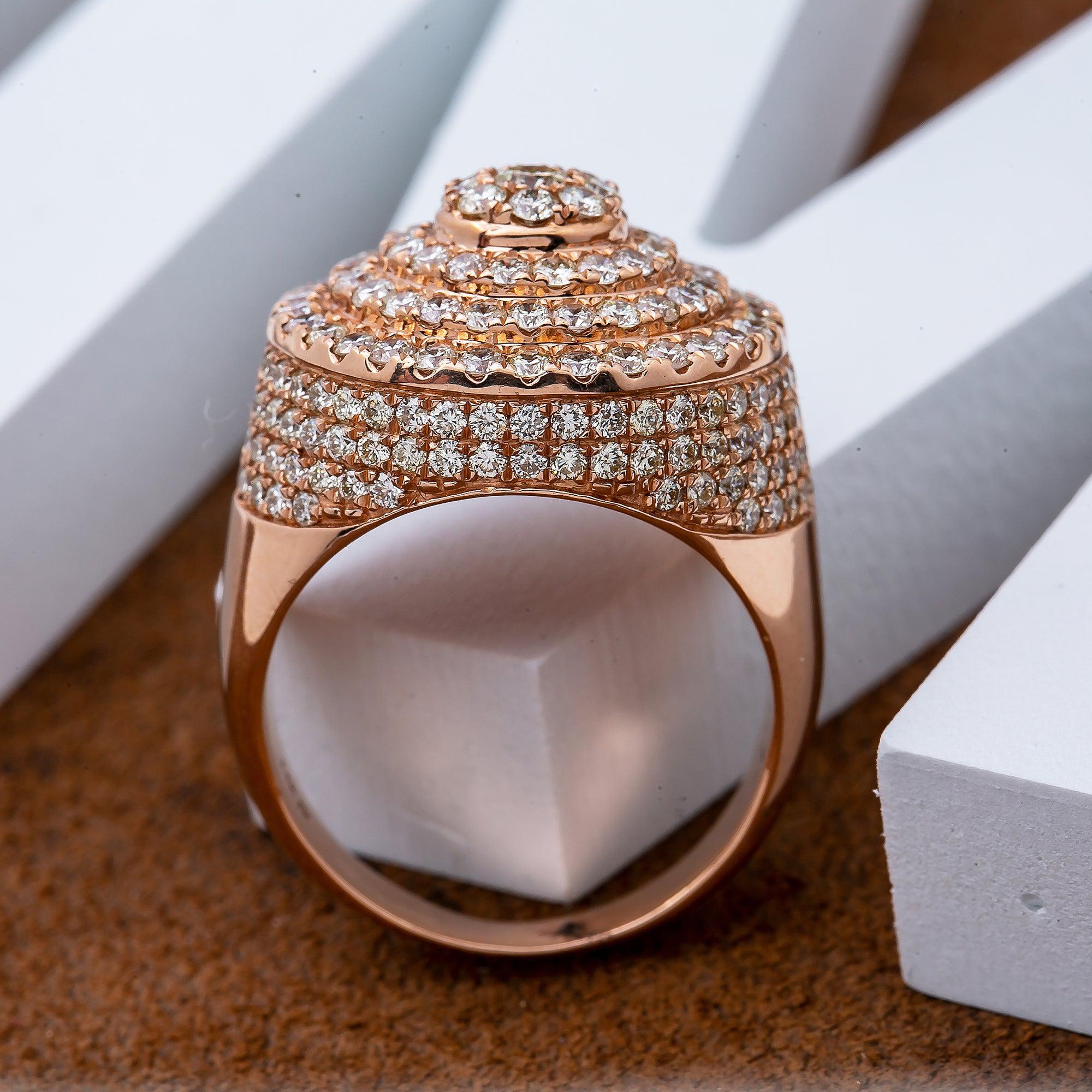 Men's 14K Rose Gold 4.32 CT Diamonds Fancy Statement Ring