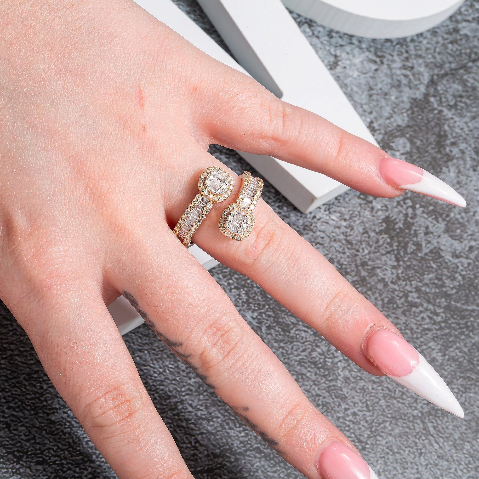 14K GOLD BAGUETTE CLUSTER DIAMOND DOUBLE CIRCLE RING 1.60 CT