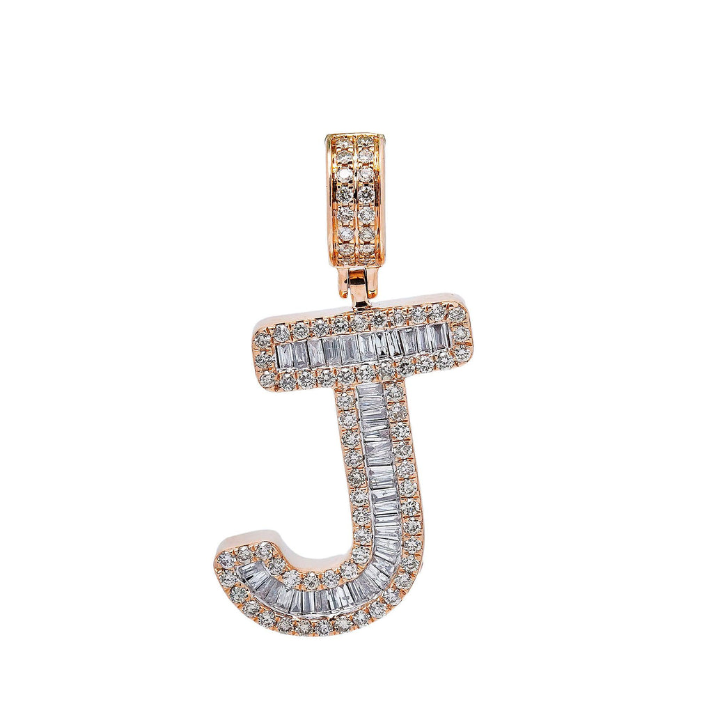 14K ROSE GOLD LETTER J PENDANT WITH 1.44 CT DIAMONDS - OMI Jewelry