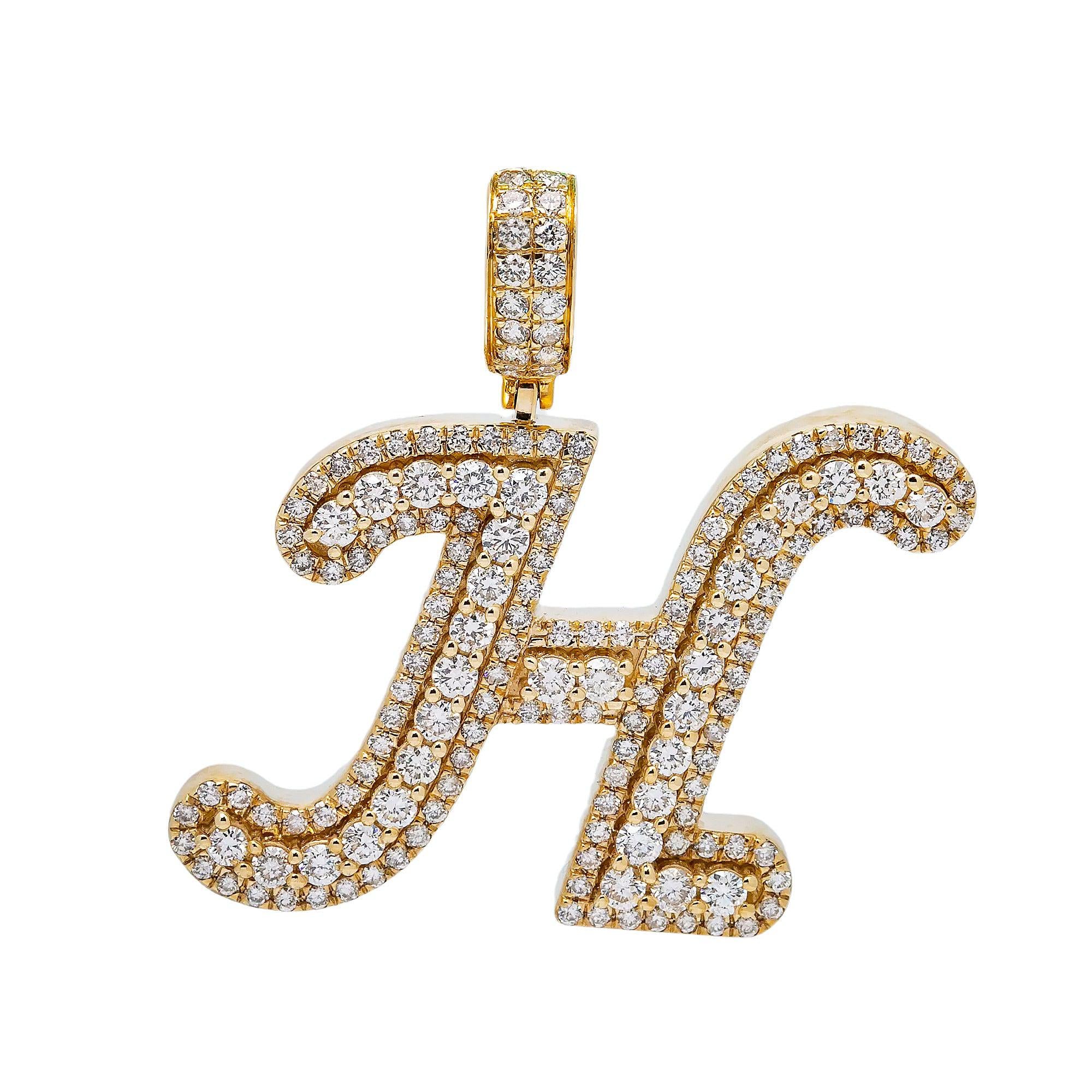 14K YELLOW GOLD LETTER H PENDANT WITH 3.00 CT DIAMONDS