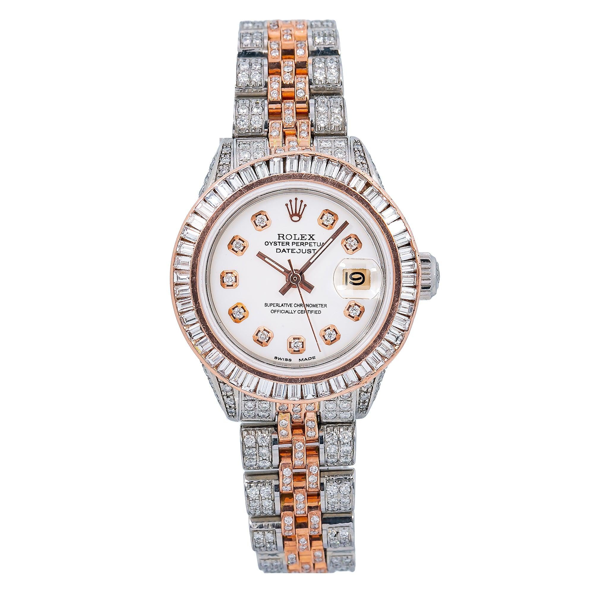 Rolex Datejust 26MM 6917 White Diamond Dial Diamond Bezel Two Tone Full Diamond Jubilee Bracelet