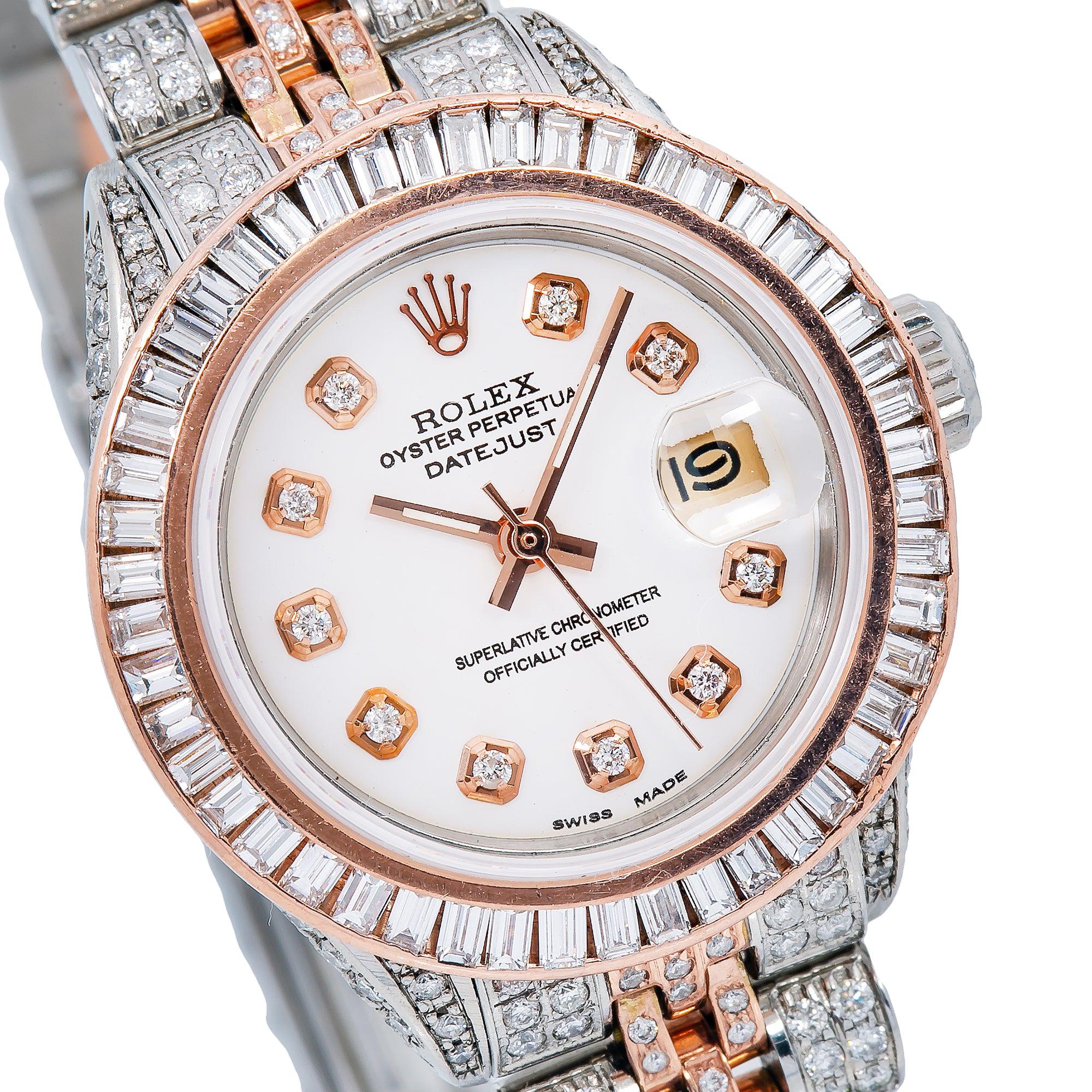 Rolex Datejust 26MM 6917 White Diamond Dial Diamond Bezel Two Tone Rose Gold Full Diamond Jubilee Bracelet