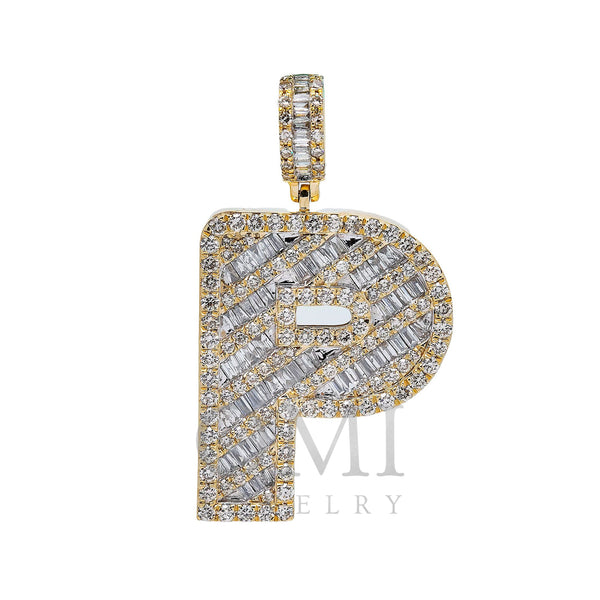 14K YELLOW GOLD LETTER P PENDANT WITH 2.60 CT DIAMONDS
