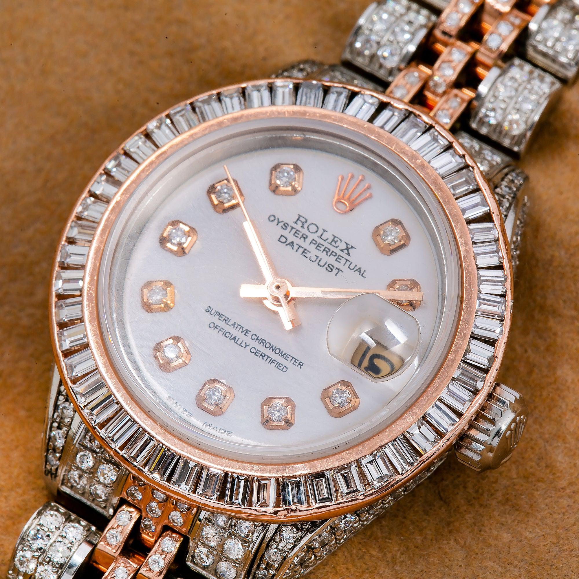 Rolex Datejust 26MM 6917 White Diamond Dial Diamond Bezel Two Tone Rose Gold Full Diamond Jubilee Bracelet