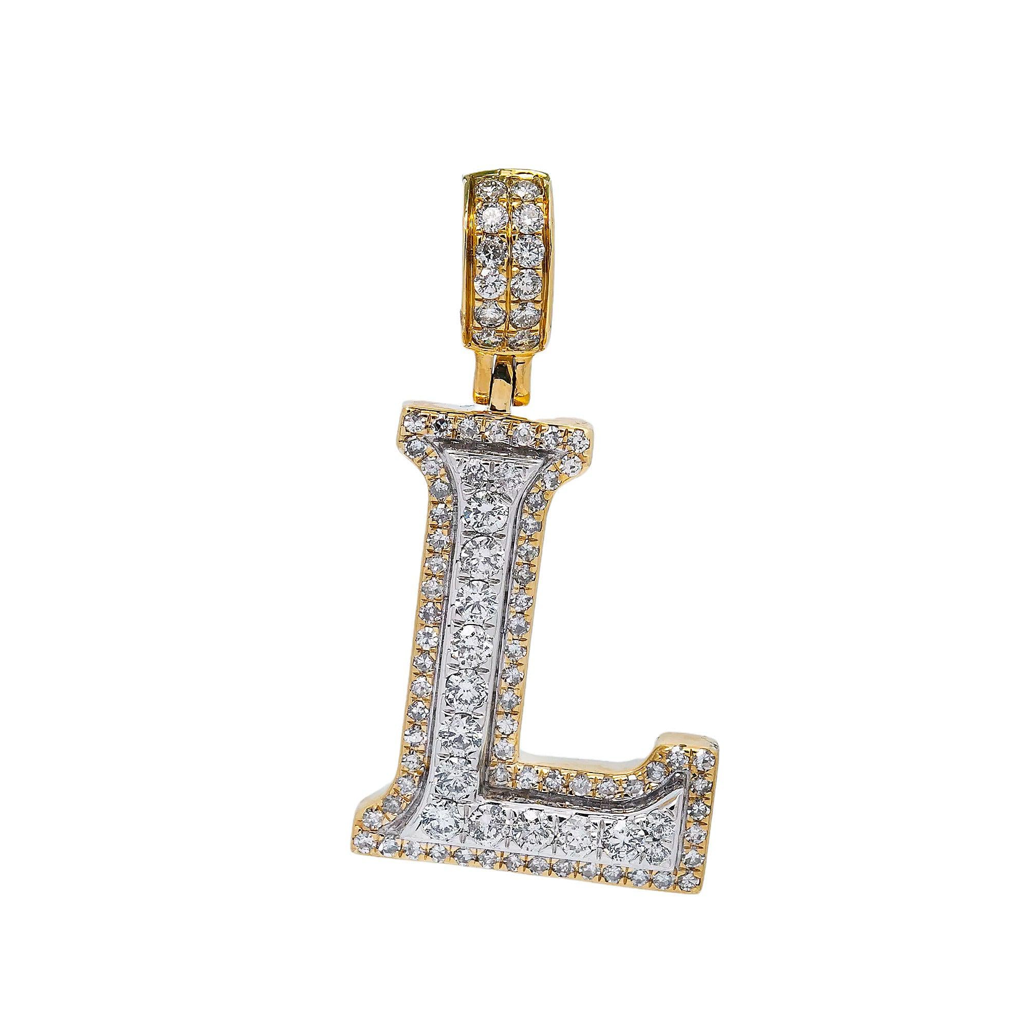 14K YELLOW GOLD LETTER L PENDANT WITH 2.60 CT DIAMONDS