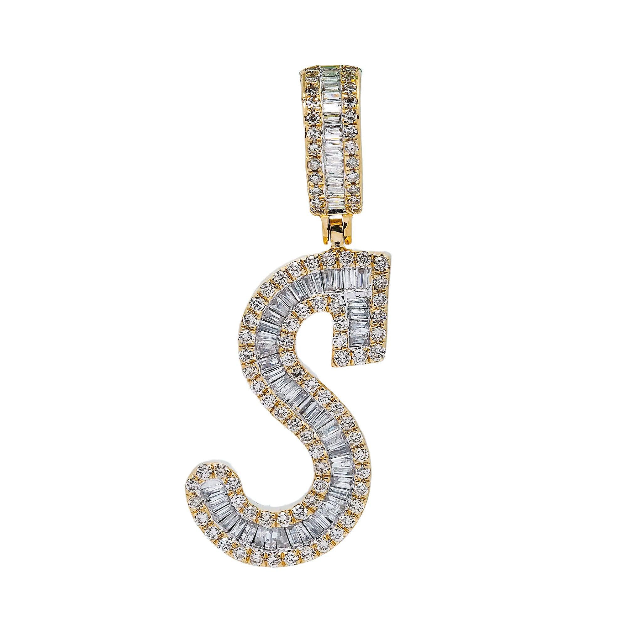 14K YELLOW GOLD LETTER S PENDANT WITH 2.55 CT DIAMONDS