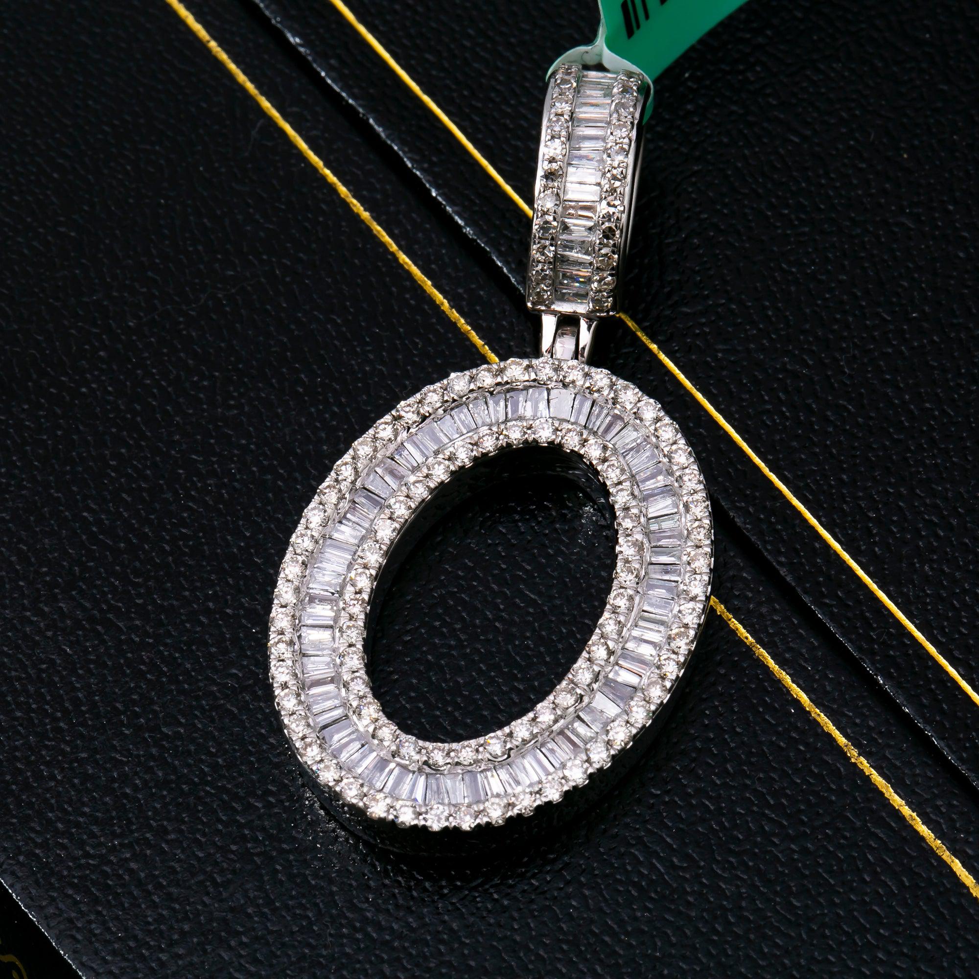 14K WHITE GOLD O ROUND PENDANT WITH 3.00 CT DIAMONDS