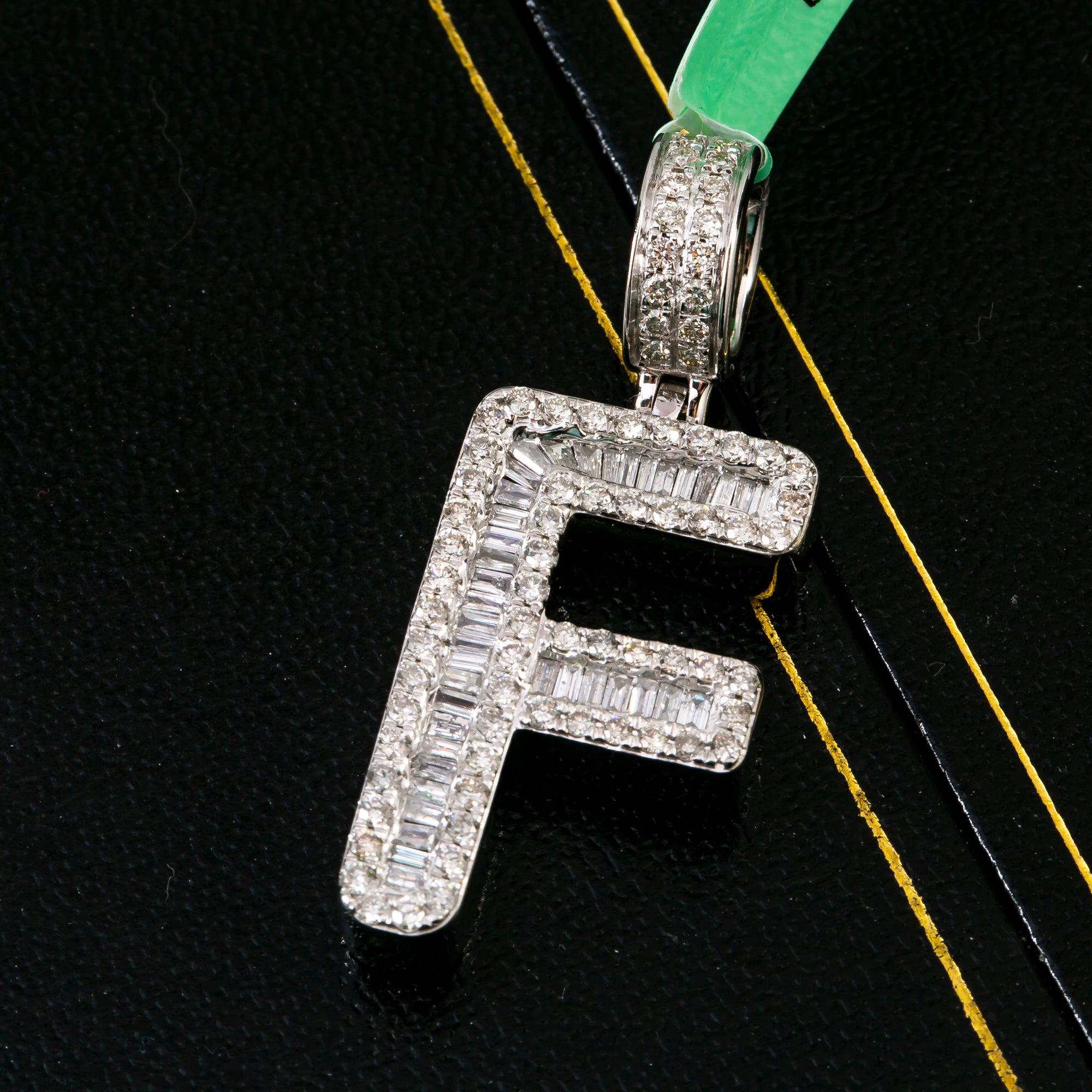 10K WHITE GOLD LETTER F PENDANT WITH 2.35 CT DIAMONDS