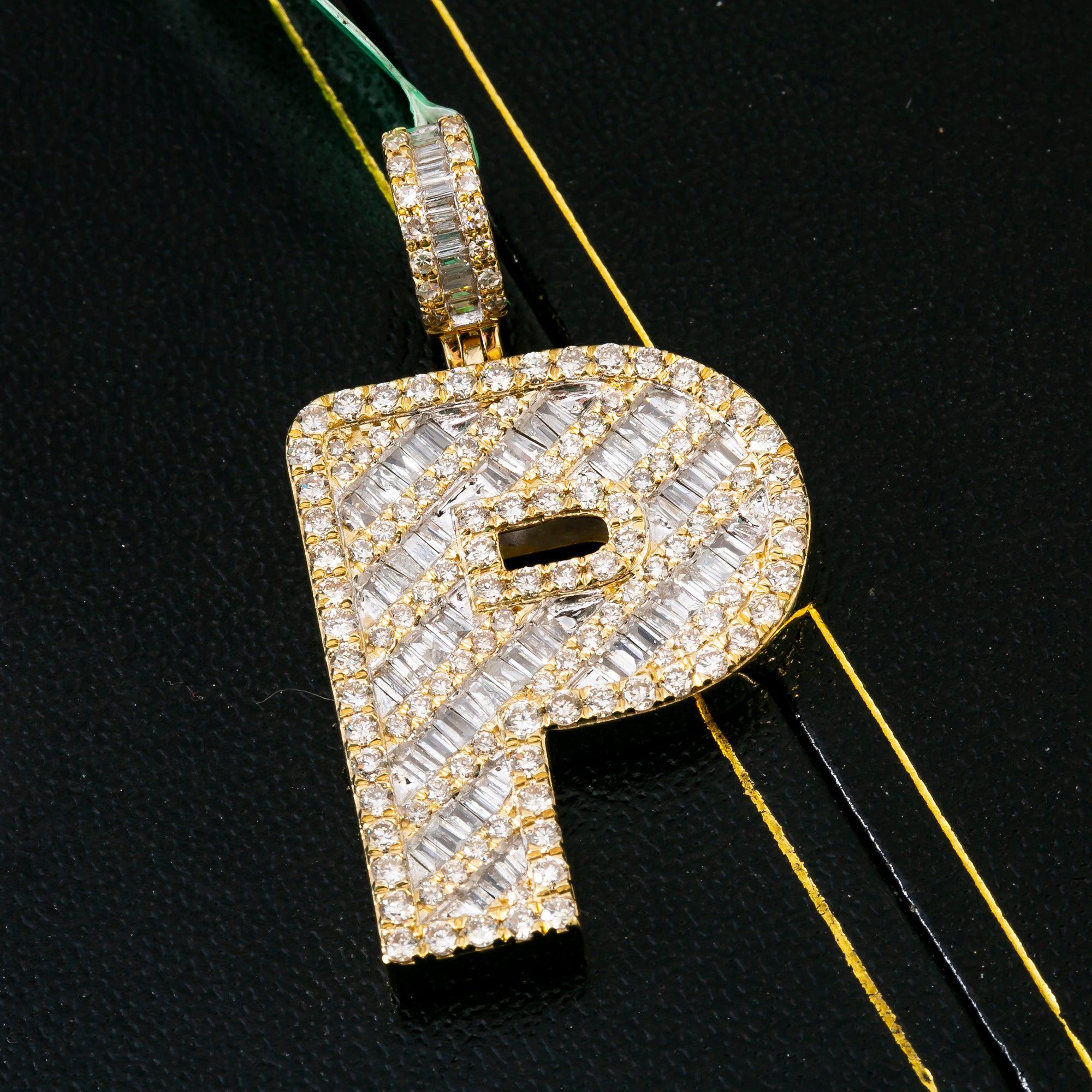 14K YELLOW GOLD LETTER P PENDANT WITH 2.60 CT DIAMONDS