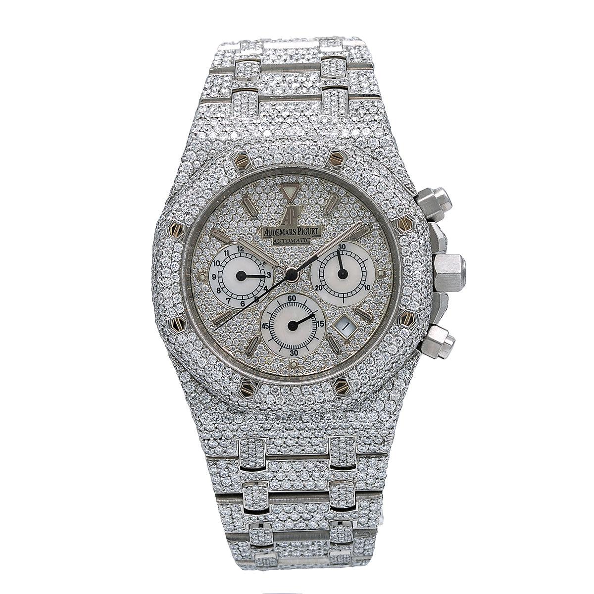 Audemars Piguet Royal Oak Chronograph 39MM 25860ST.OO.1110ST.05 Diamond Paved Dial Custom Aftermarket Stainless Steel Bracelet 23.75ct