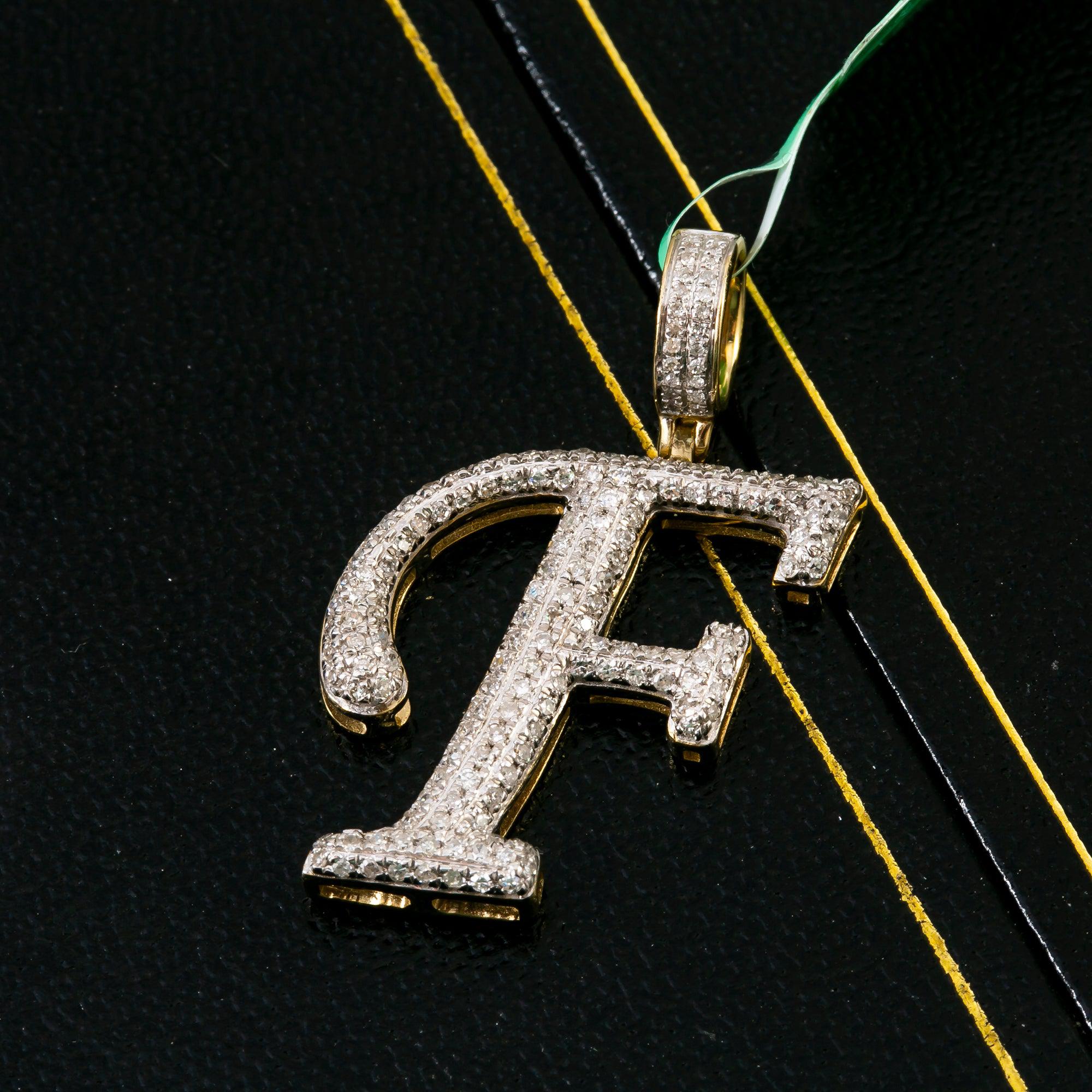 10K YELLOW GOLD LETTER F PENDANT WITH 0.39 CT DIAMONDS