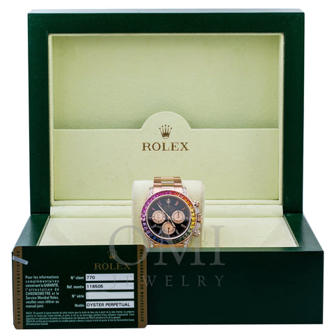 Rolex Daytona 116505 40MM Black Rainbow Diamond Dial And Bezel With Rose Gold Oyster Bracelet
