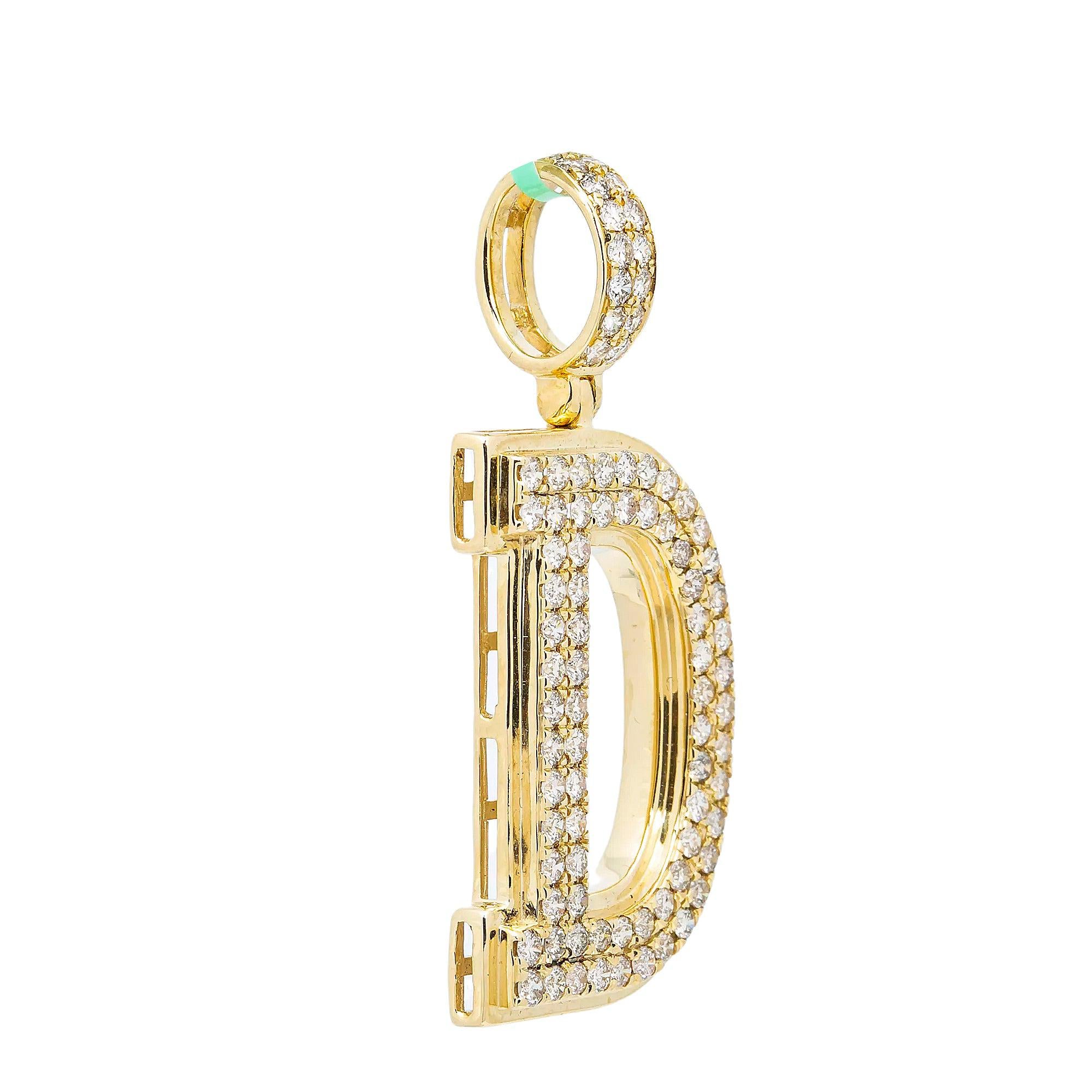 10K YELLOW GOLD LETTER D PENDANT WITH 3.00 CT DIAMONDS