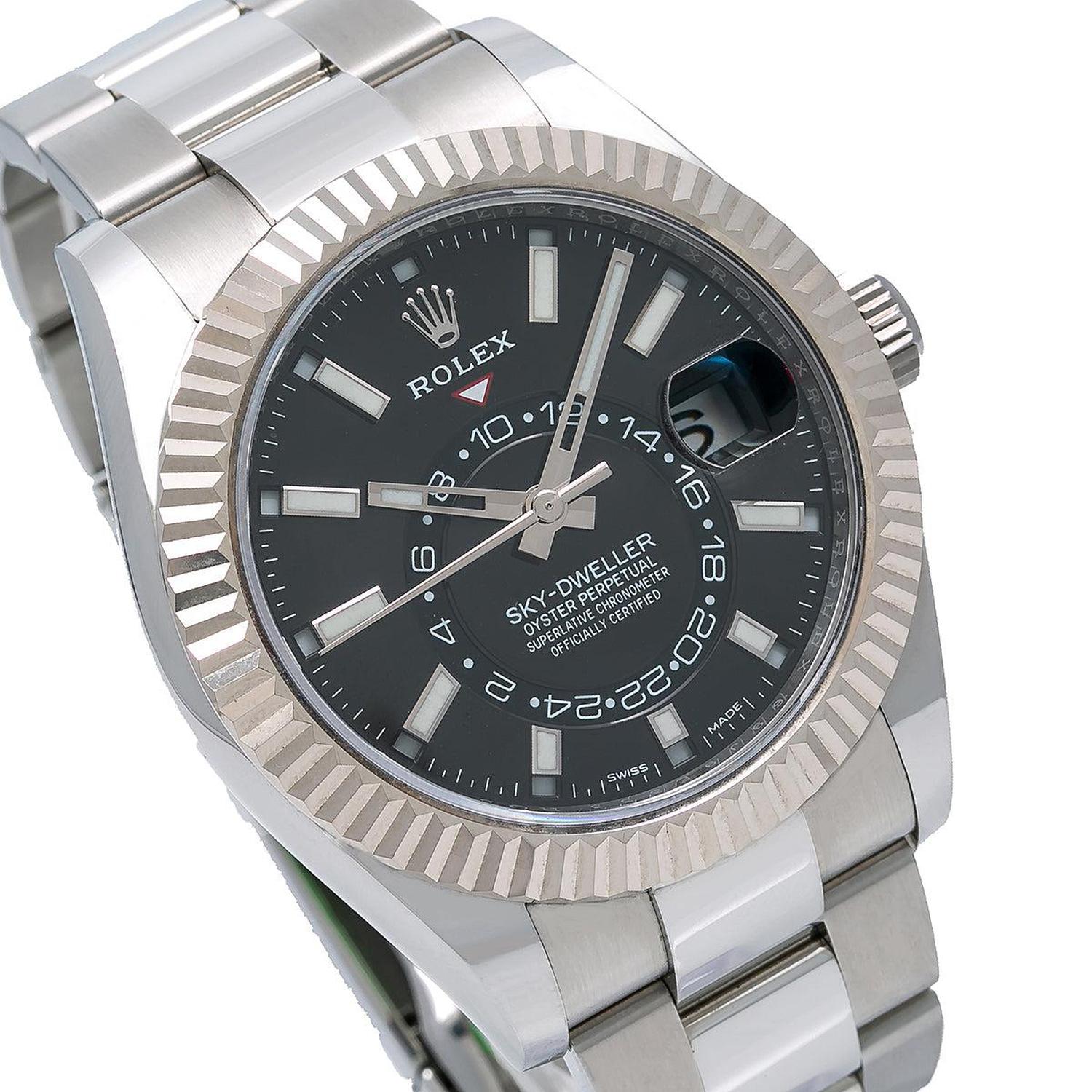 Rolex Sky-Dweller 42MM 326934 Black Dial Fluted Bezel Stainless Steel Oyster Bracelet