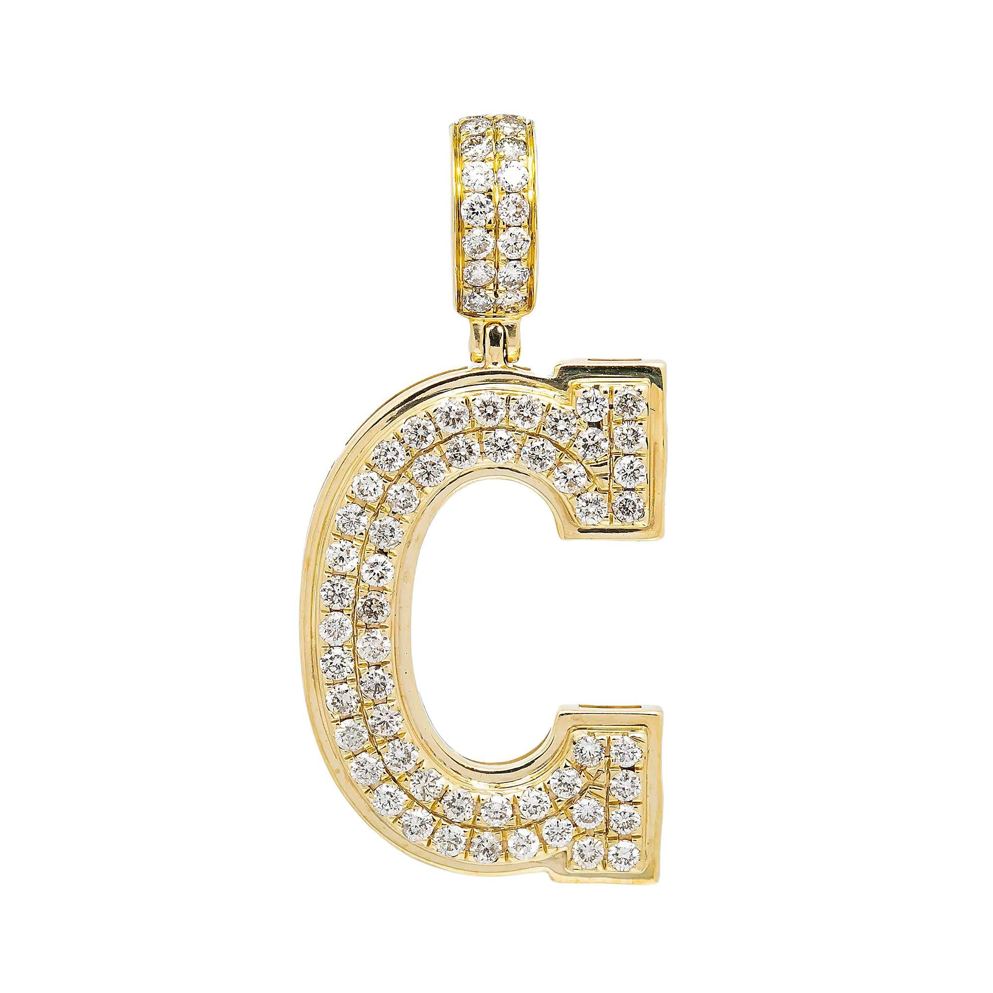 10K YELLOW GOLD LETTER C PENDANT WITH 2.85 CT DIAMONDS
