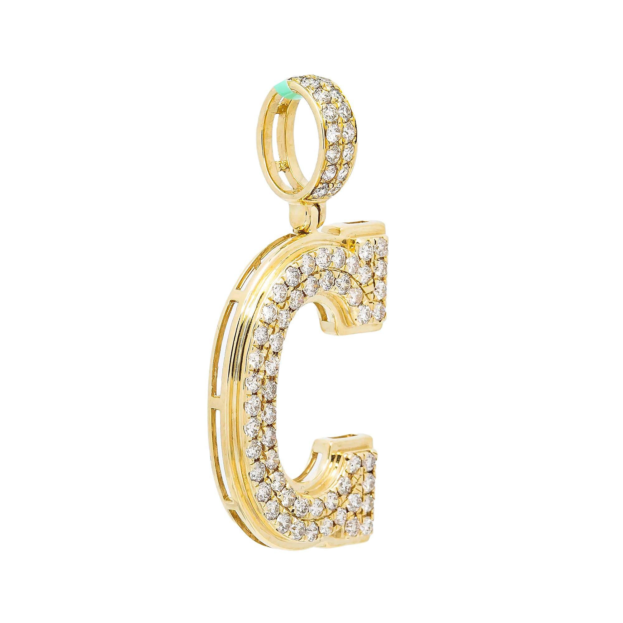 10K YELLOW GOLD LETTER C PENDANT WITH 2.85 CT DIAMONDS