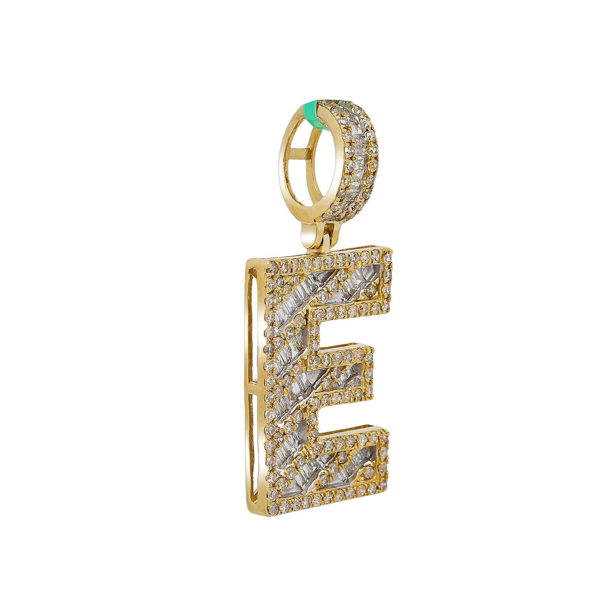 10K YELLOW GOLD LETTER E PENDANT WITH 2.56 CT DIAMONDS