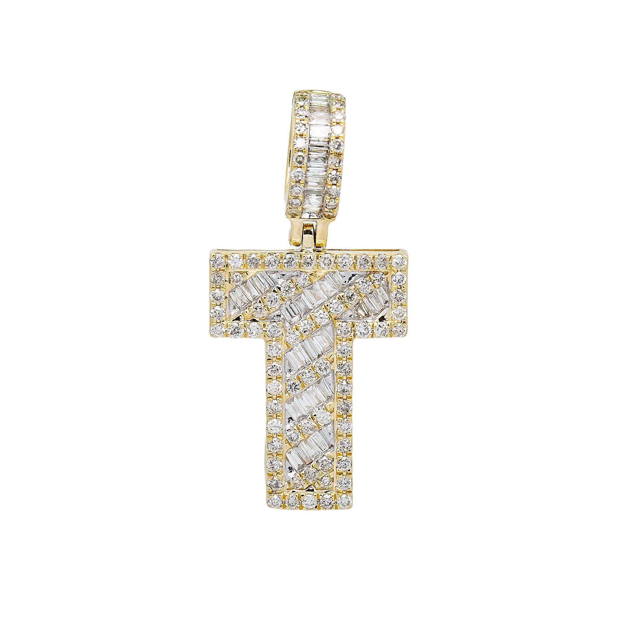 10K YELLOW GOLD LETTER T PENDANT WITH 2.28 CT DIAMONDS