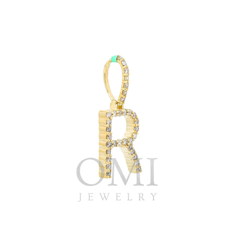 10K YELLOW GOLD LETTER R PENDANT WITH 0.55 CT DIAMONDS