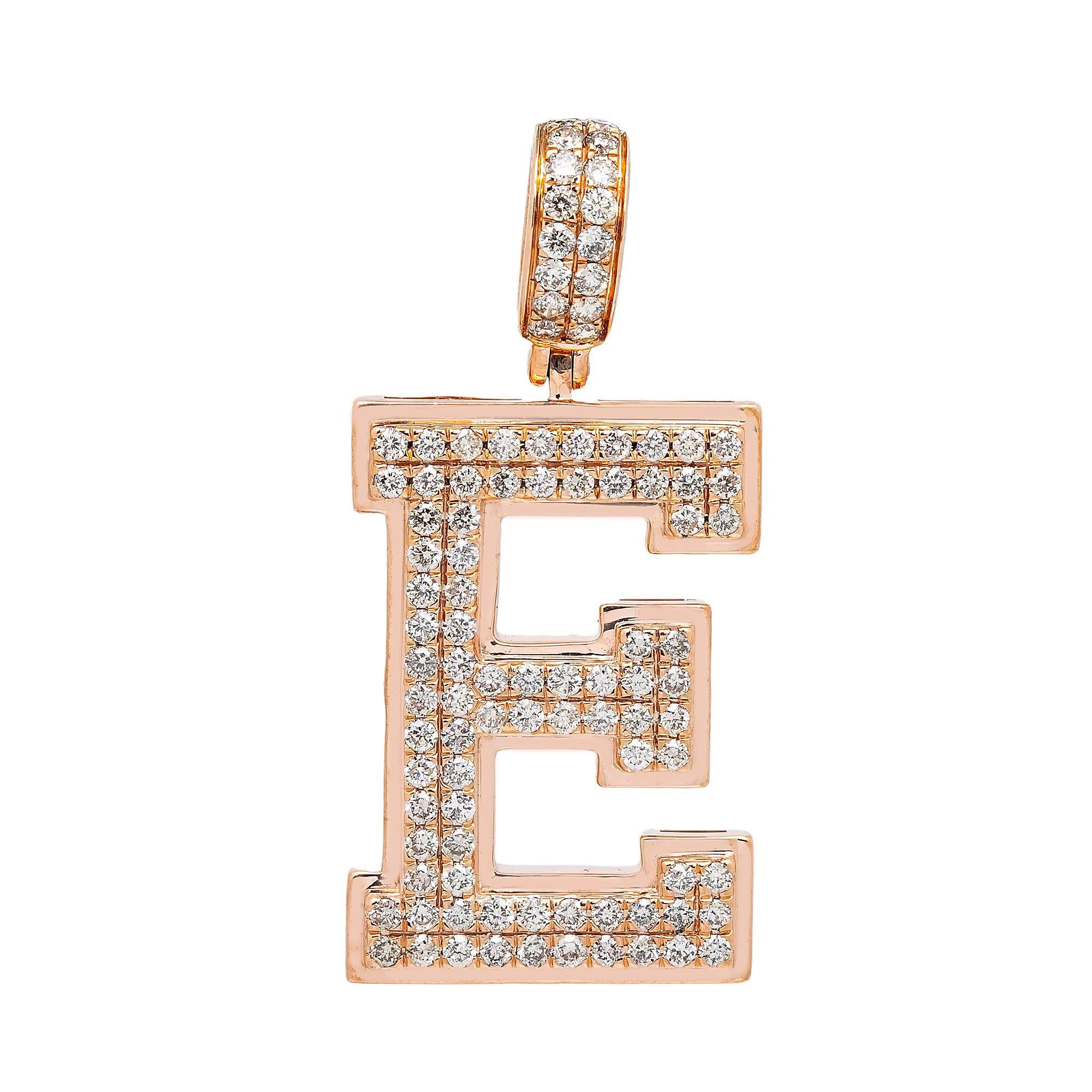 10K ROSE GOLD LETTER E PENDANT WITH 2.92 CT DIAMONDS