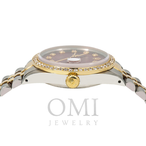 Rolex Datejust Diamond Watch, 16013 36mm, Red Diamond Dial With Two Tone Jubilee Bracelet
