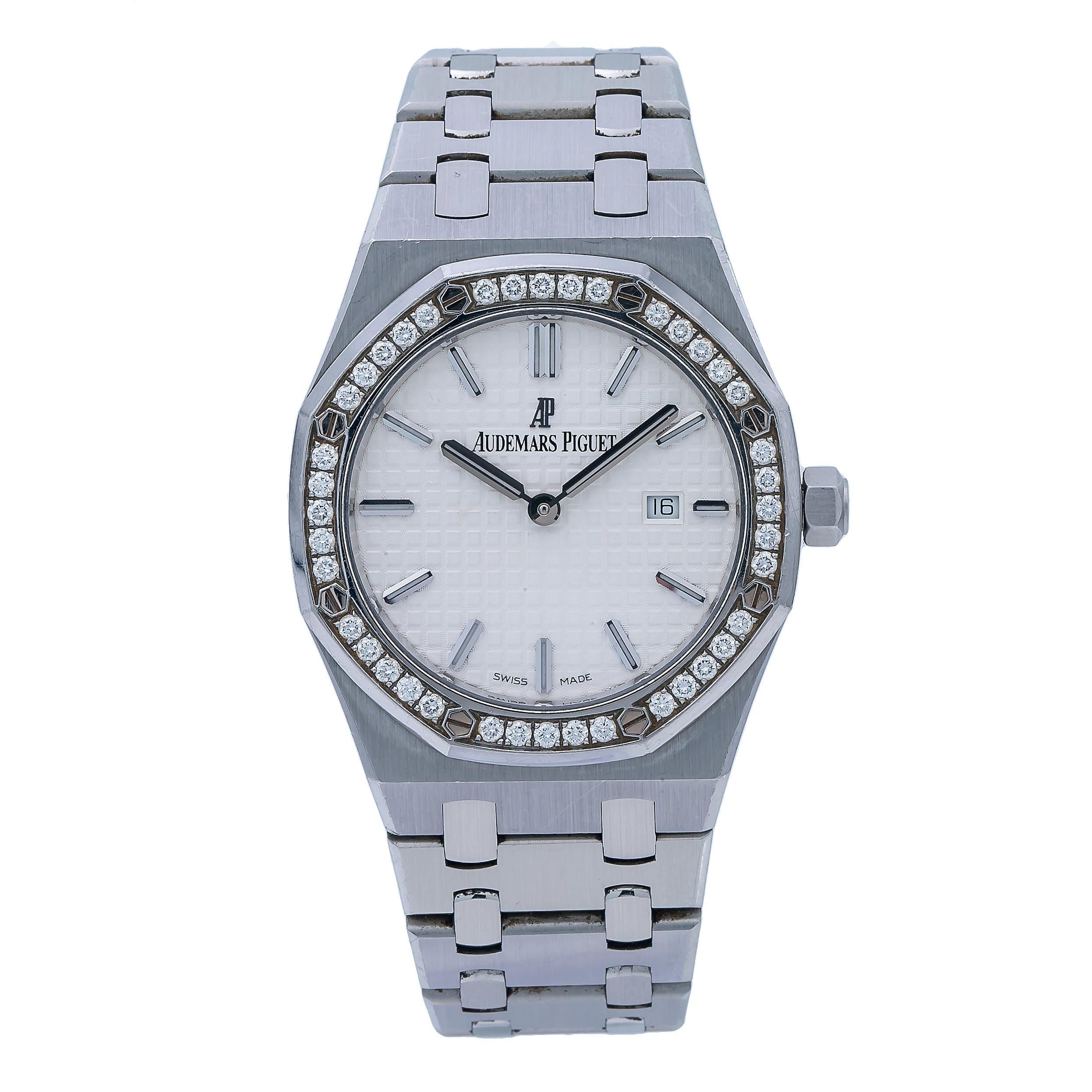 Audemars Piguet Royal Oak 33MM 67651ST.ZZ.1261ST.01 White Dial Diamond Bezel Stainless Steel Bracelet