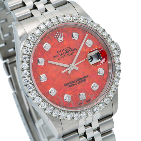 Rolex Datejust 16013 36MM Red Diamond Dial With Stainless Steel Bracelet