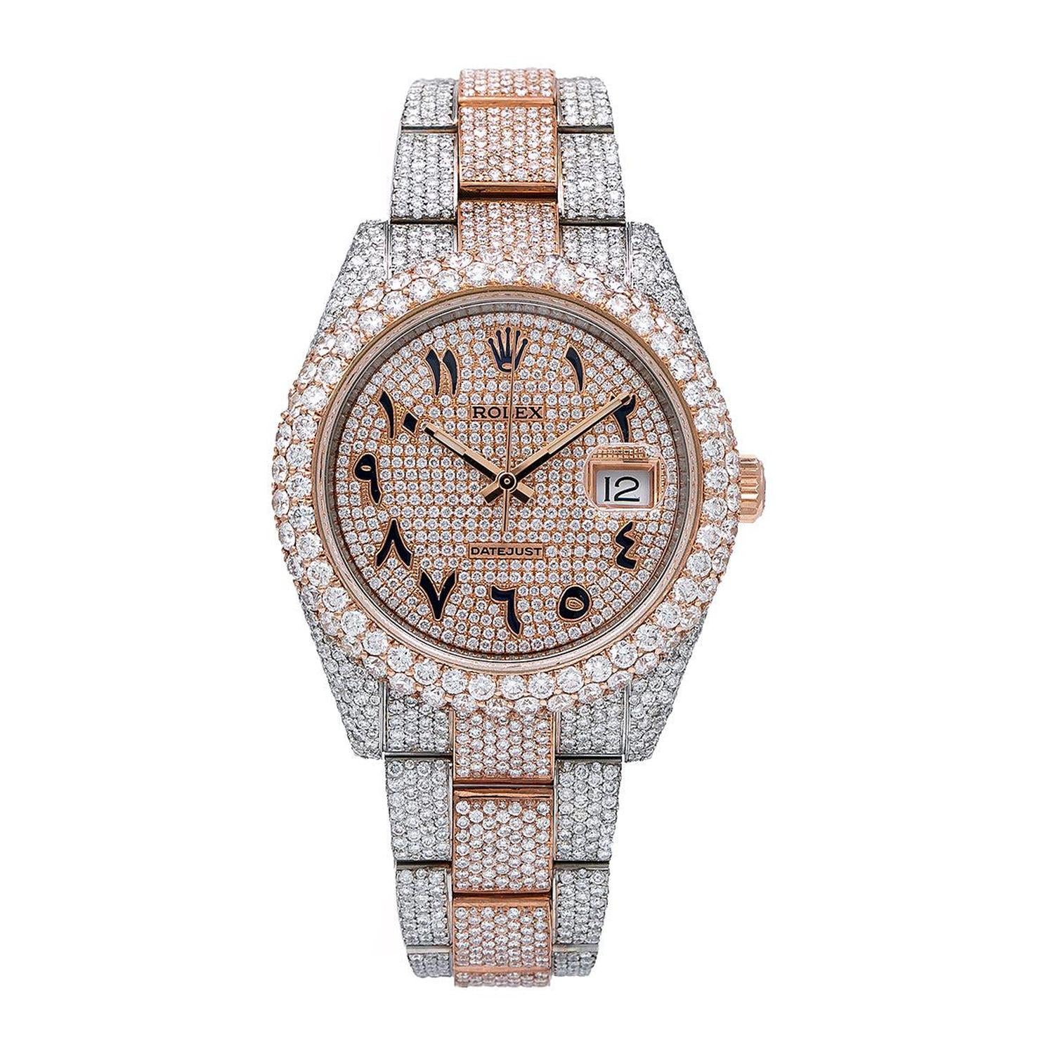 Rolex Datejust 41MM 126301 Diamond Paved Eastern Arabic Dial Diamond Bezel Two Tone Full Diamond Oyster Bracelet 21.25ct