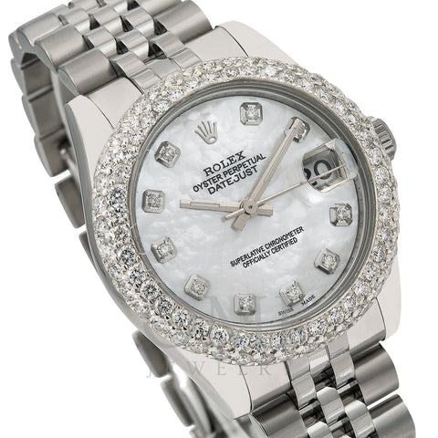Rolex Lady-Datejust Diamond Watch, 178240 31mm, White Diamond Dial With Stainless Steel Jubilee Bracelet